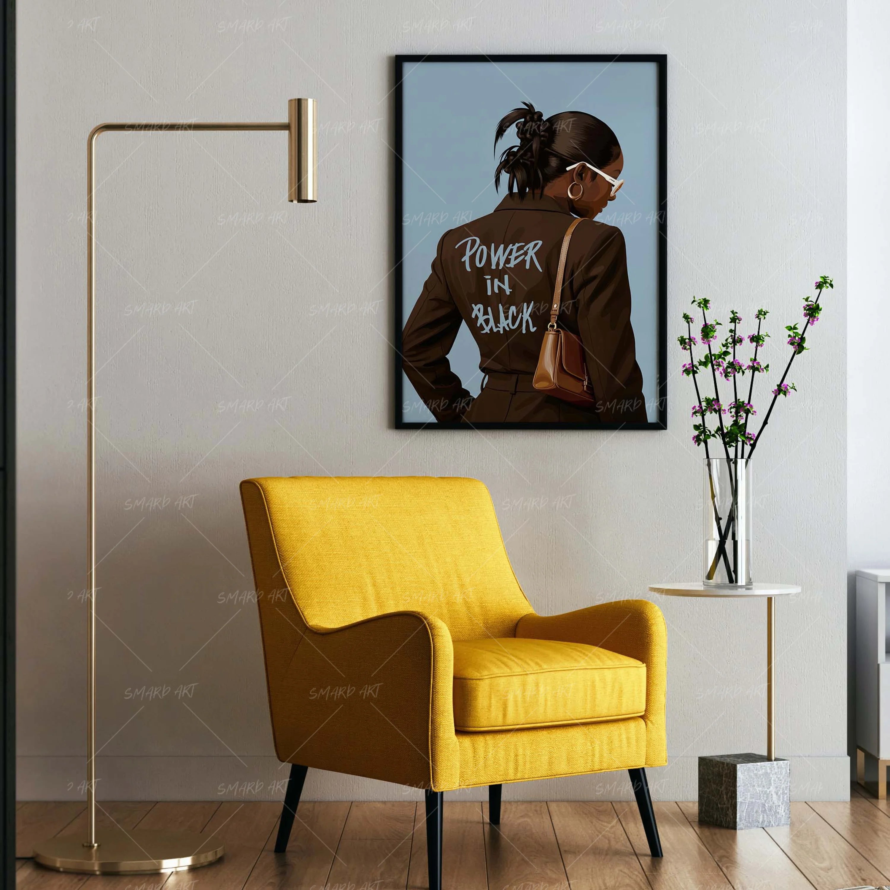 Power In Black-wall art print featuring decorative artistic design suitable for living rooms, offices, and schools by SmardArt. Elevate your space with Black wall art that speaks to culture, identity, and creativity. At Smard, we celebrate artistry made with melanin, bringing powerful and inspiring designs to life.