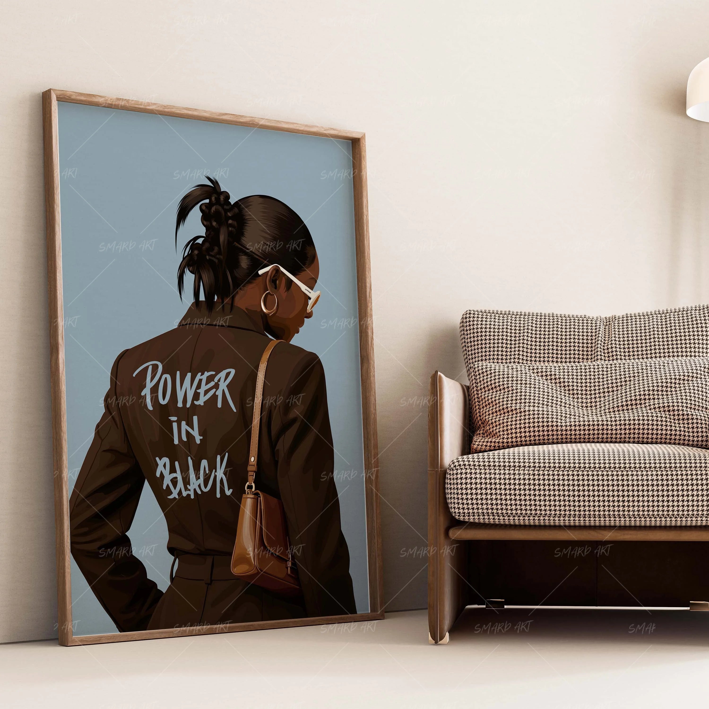 Power In Black-wall art print featuring decorative artistic design suitable for living rooms, offices, and schools by SmardArt. Elevate your space with Black wall art that speaks to culture, identity, and creativity. At Smard, we celebrate artistry made with melanin, bringing powerful and inspiring designs to life.