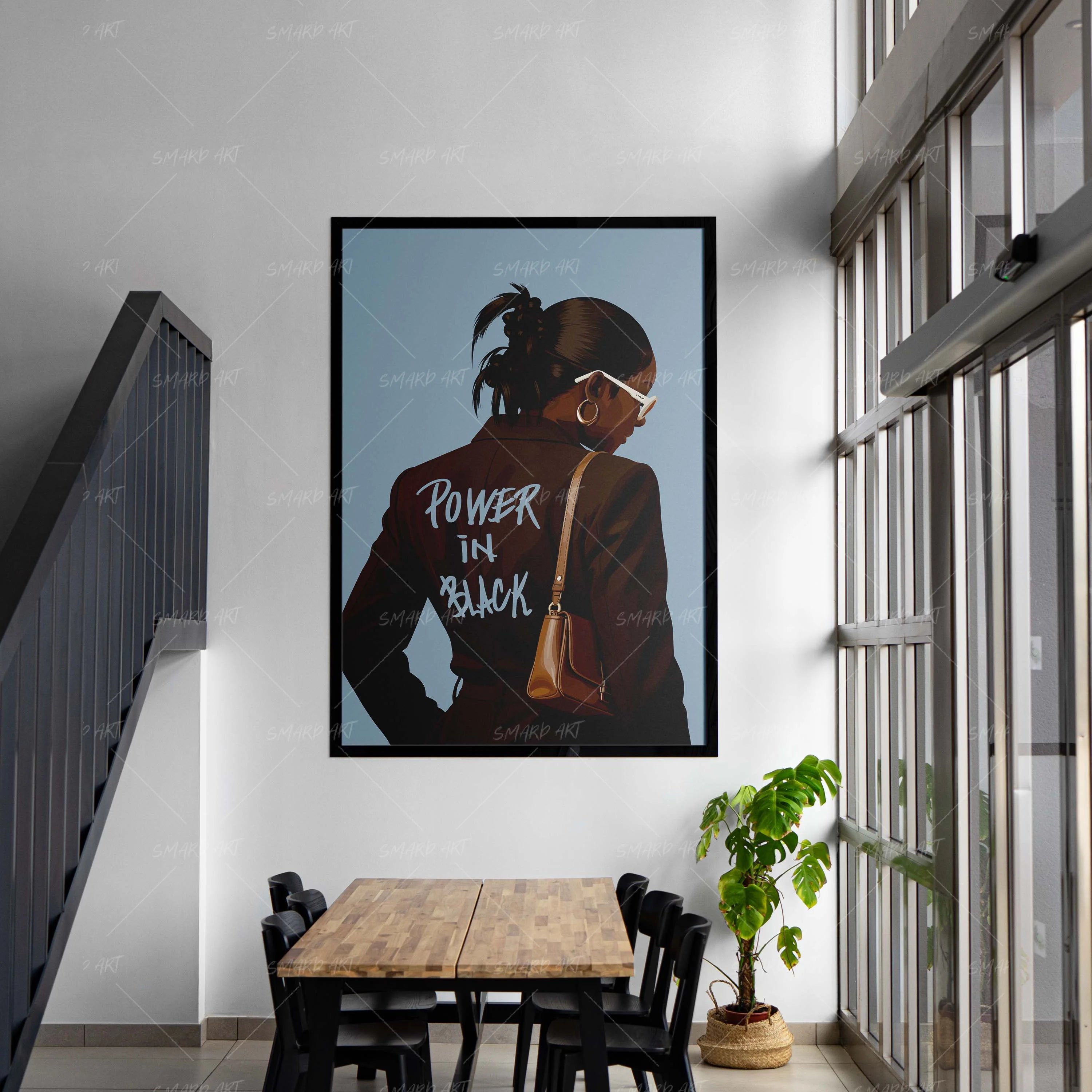 Power In Black-wall art print featuring decorative artistic design suitable for living rooms, offices, and schools by SmardArt. Elevate your space with Black wall art that speaks to culture, identity, and creativity. At Smard, we celebrate artistry made with melanin, bringing powerful and inspiring designs to life.