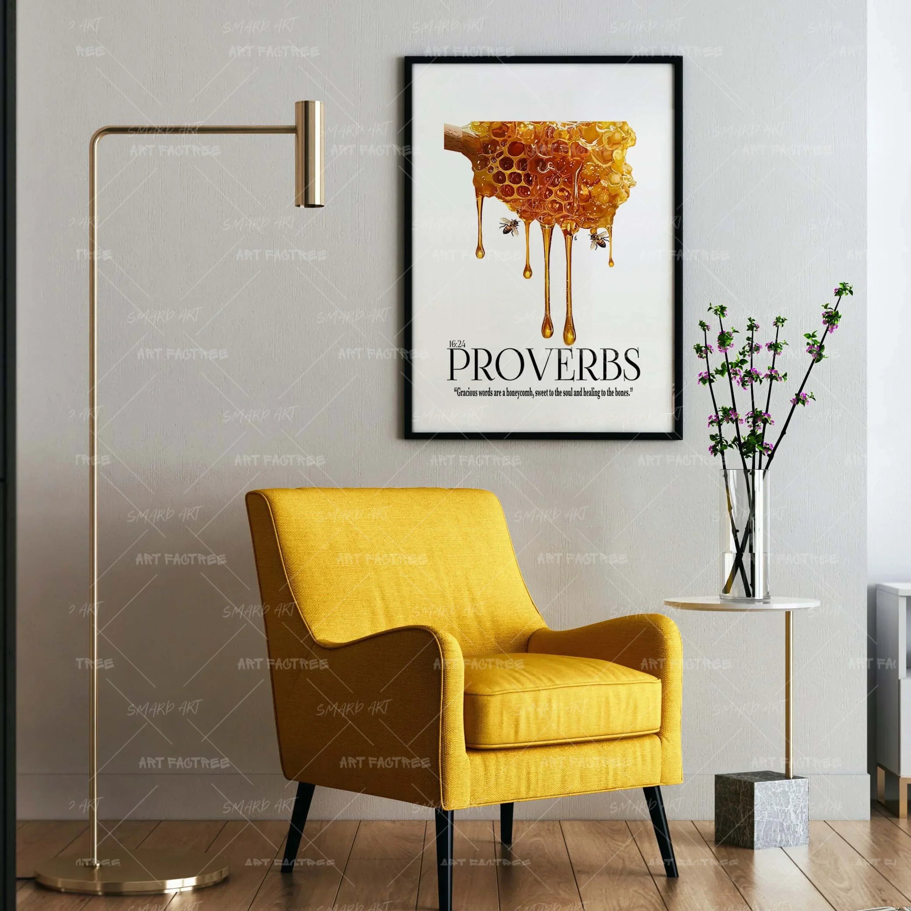 Proverb 16:24-wall art print featuring decorative artistic design suitable for living rooms, offices, and schools by SmardArt. Elevate your space with Black wall art that speaks to culture, identity, and creativity. At Smard, we celebrate artistry made with melanin, bringing powerful and inspiring designs to life.