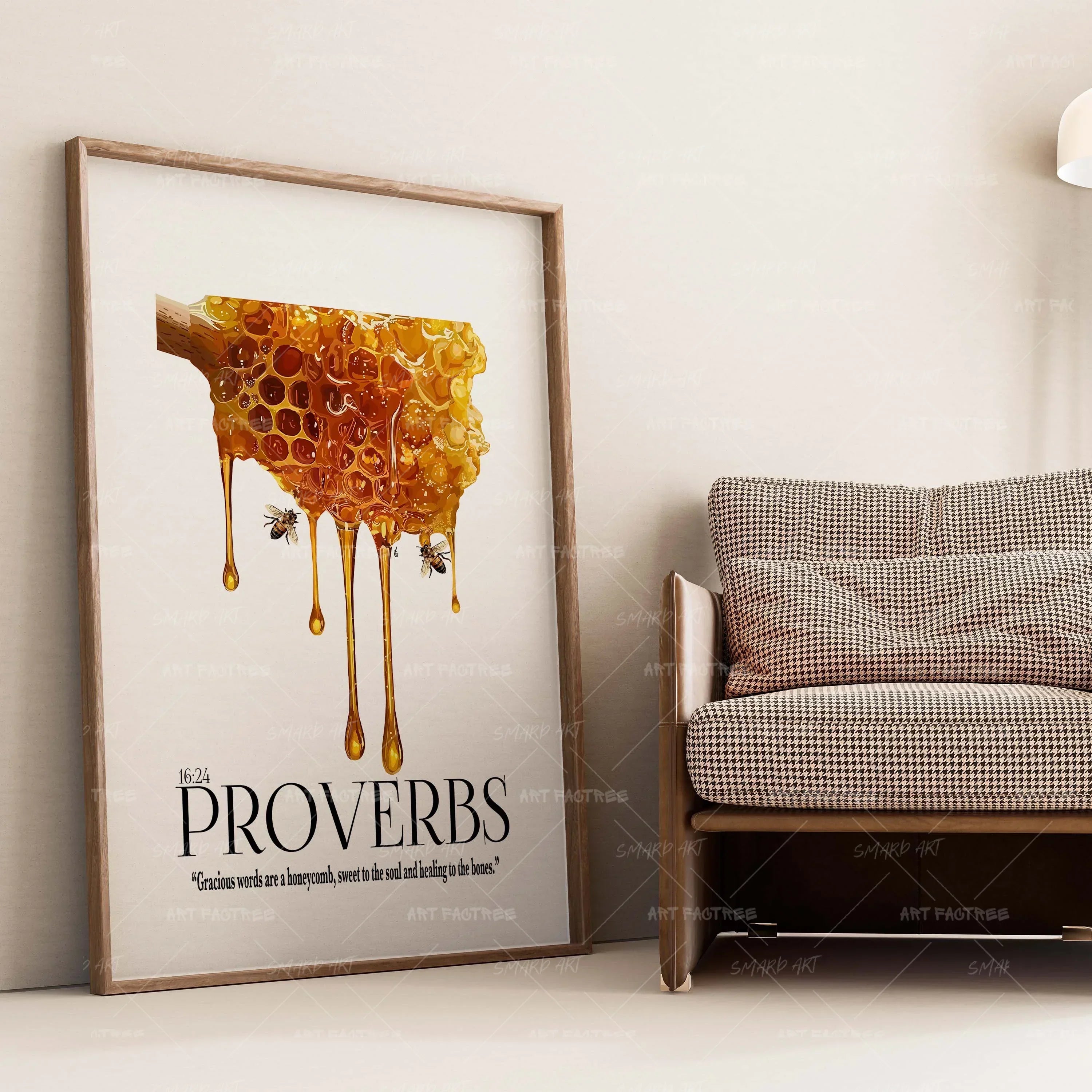 Proverb 16:24-wall art print featuring decorative artistic design suitable for living rooms, offices, and schools by SmardArt. Elevate your space with Black wall art that speaks to culture, identity, and creativity. At Smard, we celebrate artistry made with melanin, bringing powerful and inspiring designs to life.