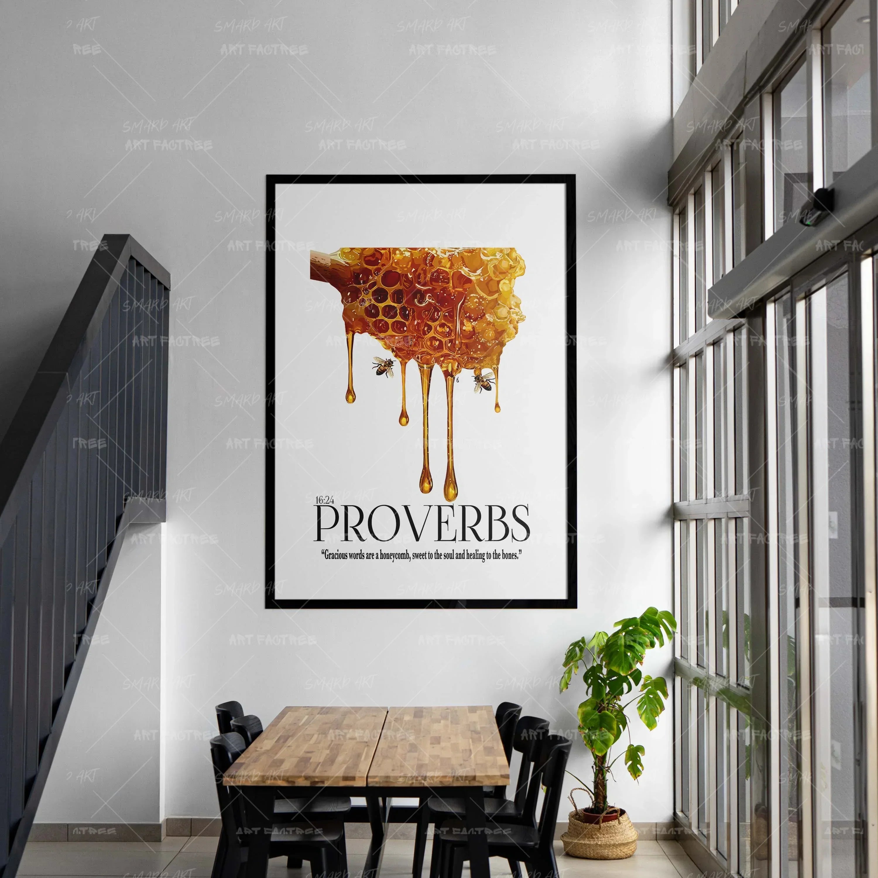 Proverb 16:24-wall art print featuring decorative artistic design suitable for living rooms, offices, and schools by SmardArt. Elevate your space with Black wall art that speaks to culture, identity, and creativity. At Smard, we celebrate artistry made with melanin, bringing powerful and inspiring designs to life.