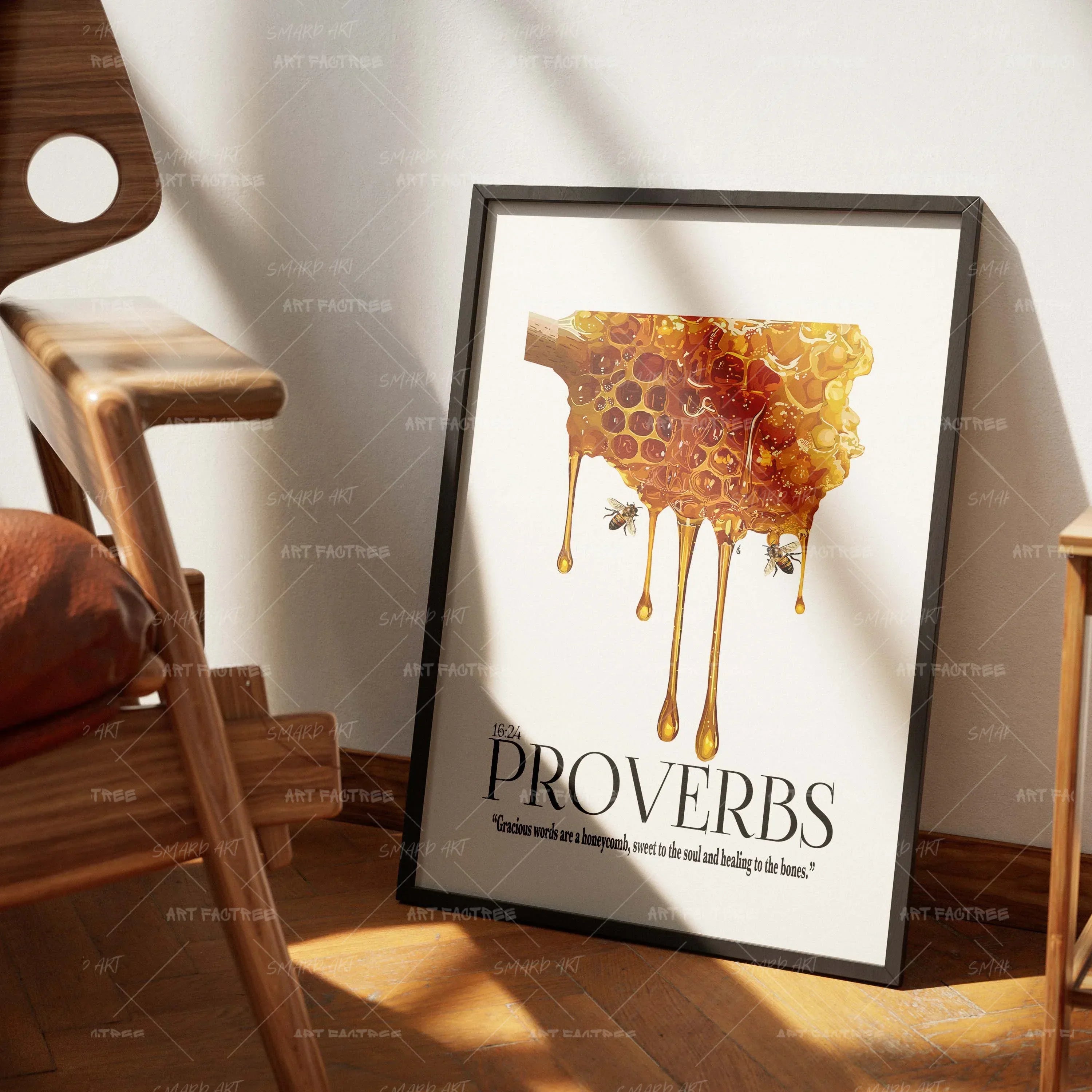 Proverb 16:24-wall art print featuring decorative artistic design suitable for living rooms, offices, and schools by SmardArt. Elevate your space with Black wall art that speaks to culture, identity, and creativity. At Smard, we celebrate artistry made with melanin, bringing powerful and inspiring designs to life.