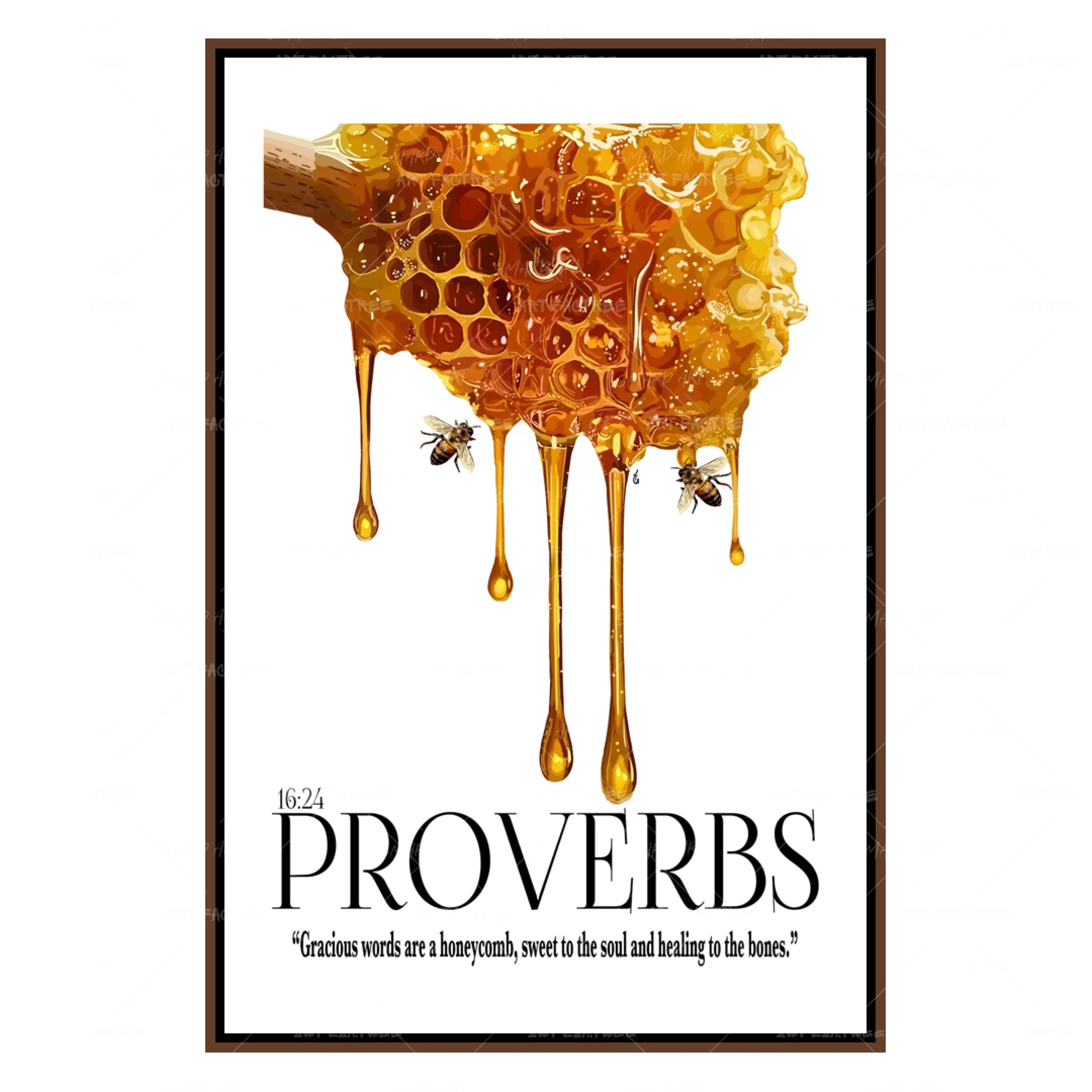 Proverb 16:24-wall art print featuring decorative artistic design suitable for living rooms, offices, and schools by SmardArt. Elevate your space with Black wall art that speaks to culture, identity, and creativity. At Smard, we celebrate artistry made with melanin, bringing powerful and inspiring designs to life.