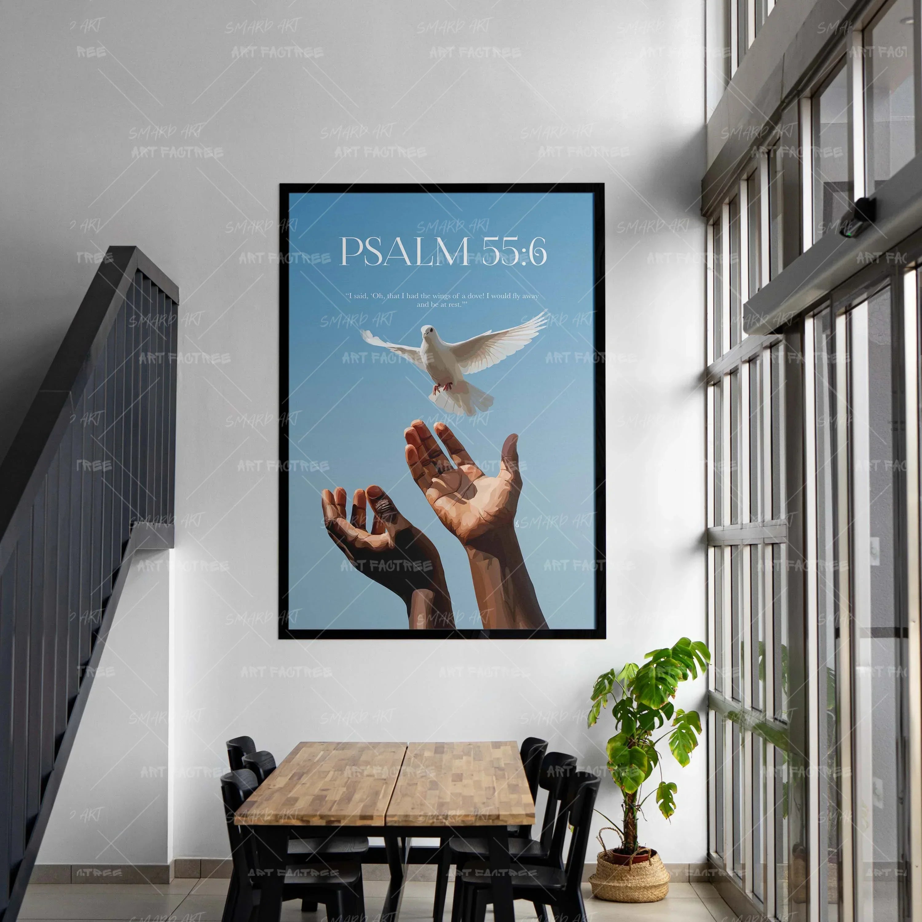 Psalm 55:6-wall art print featuring decorative artistic design suitable for living rooms, offices, and schools by SmardArt. Elevate your space with Black wall art that speaks to culture, identity, and creativity. At Smard, we celebrate artistry made with melanin, bringing powerful and inspiring designs to life.
