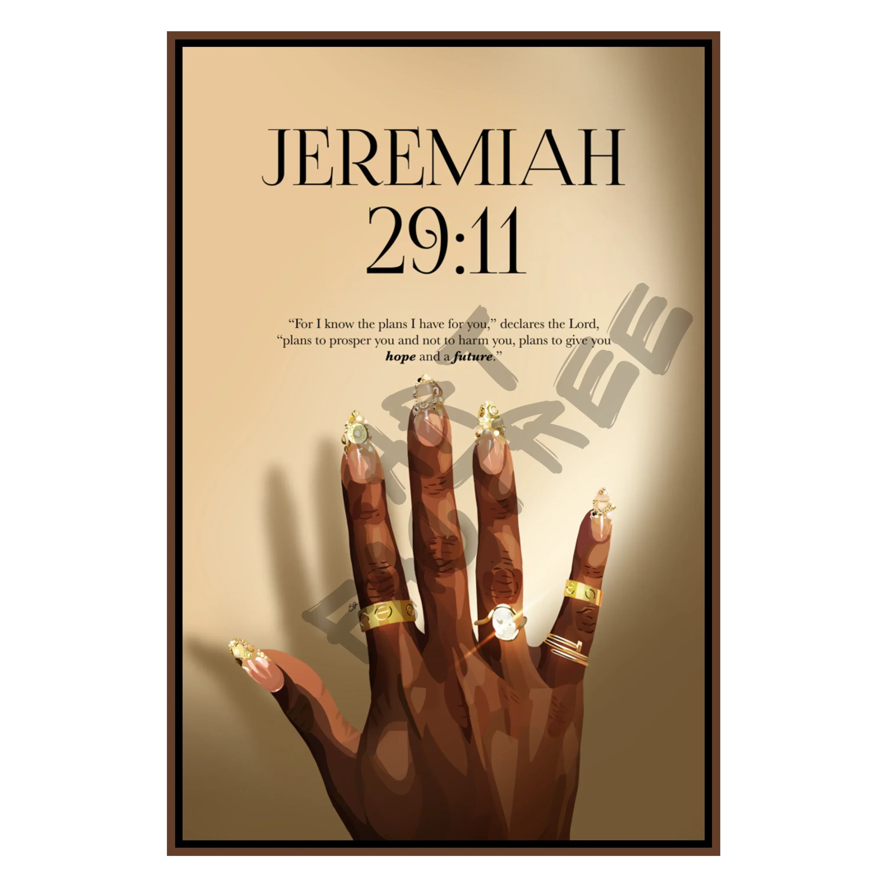 Plans To Prosper - Jeremiah 29:11-wall art print featuring decorative artistic design suitable for living rooms, offices, and schools by SmardArt. Elevate your space with Black wall art that speaks to culture, identity, and creativity. At Smard, we celebrate artistry made with melanin, bringing powerful and inspiring designs to life.