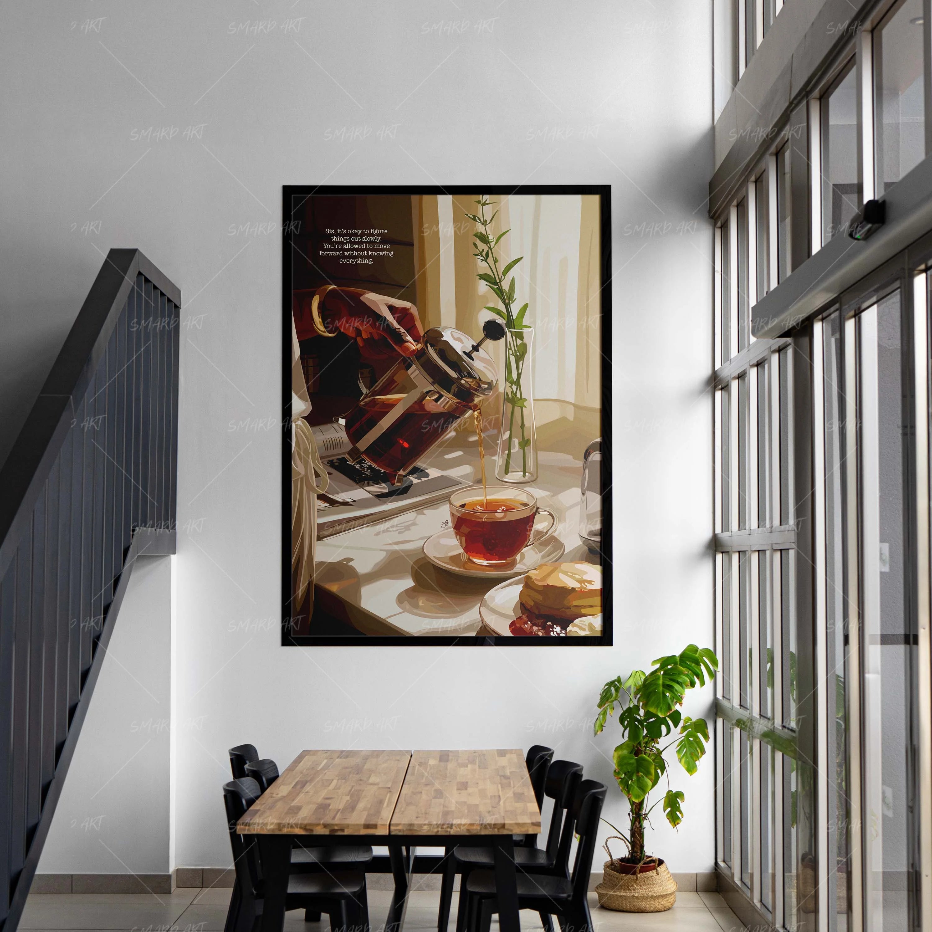 Prends ton temps-wall art print featuring decorative artistic design suitable for living rooms, offices, and schools by SmardArt. Elevate your space with Black wall art that speaks to culture, identity, and creativity. At Smard, we celebrate artistry made with melanin, bringing powerful and inspiring designs to life.