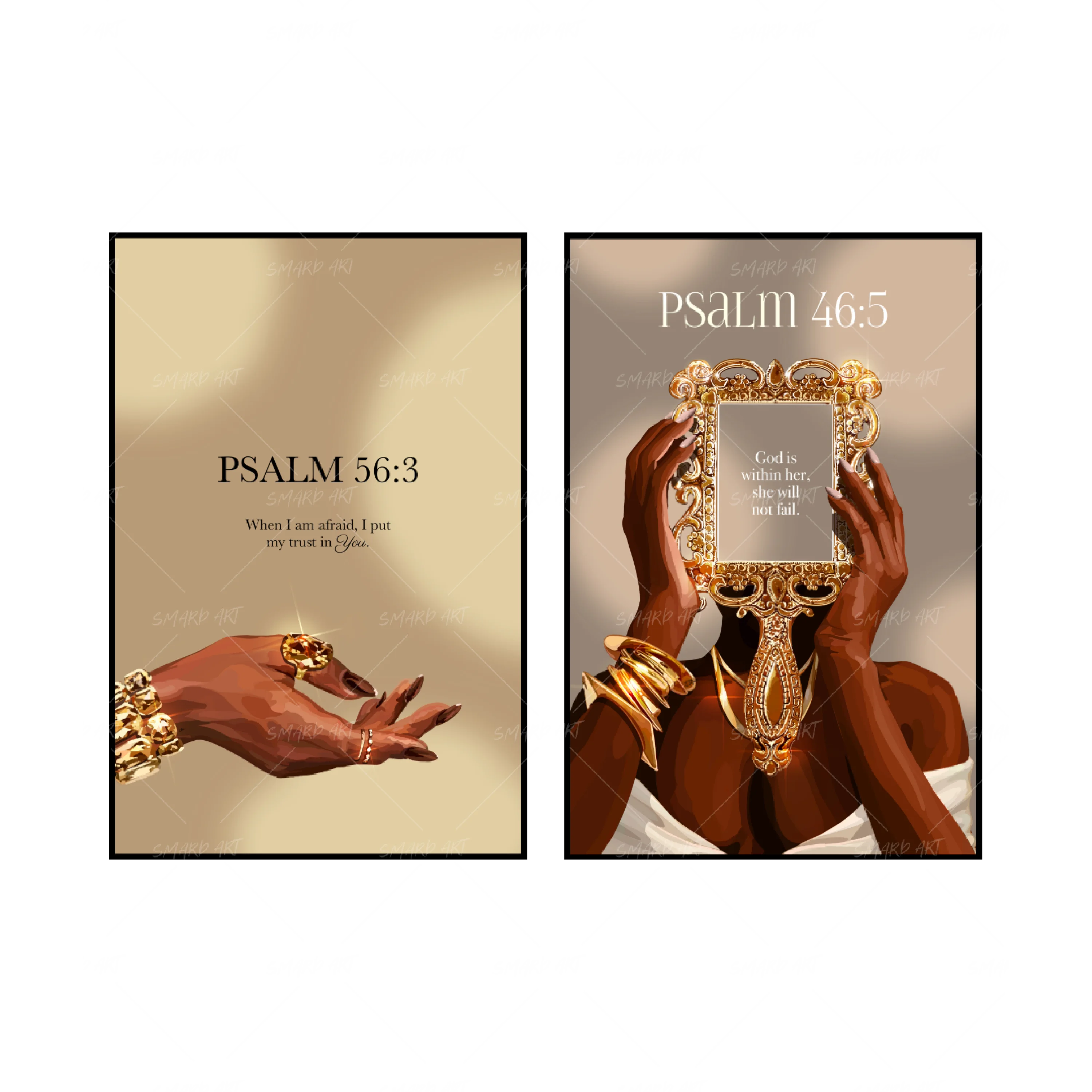 Art Print Bundle : Psalm 56:3 + Psalm 46:5-wall art print featuring decorative artistic design suitable for living rooms, offices, and schools by SmardArt. Elevate your space with Black wall art that speaks to culture, identity, and creativity. At Smard, we celebrate artistry made with melanin, bringing powerful and inspiring designs to life.