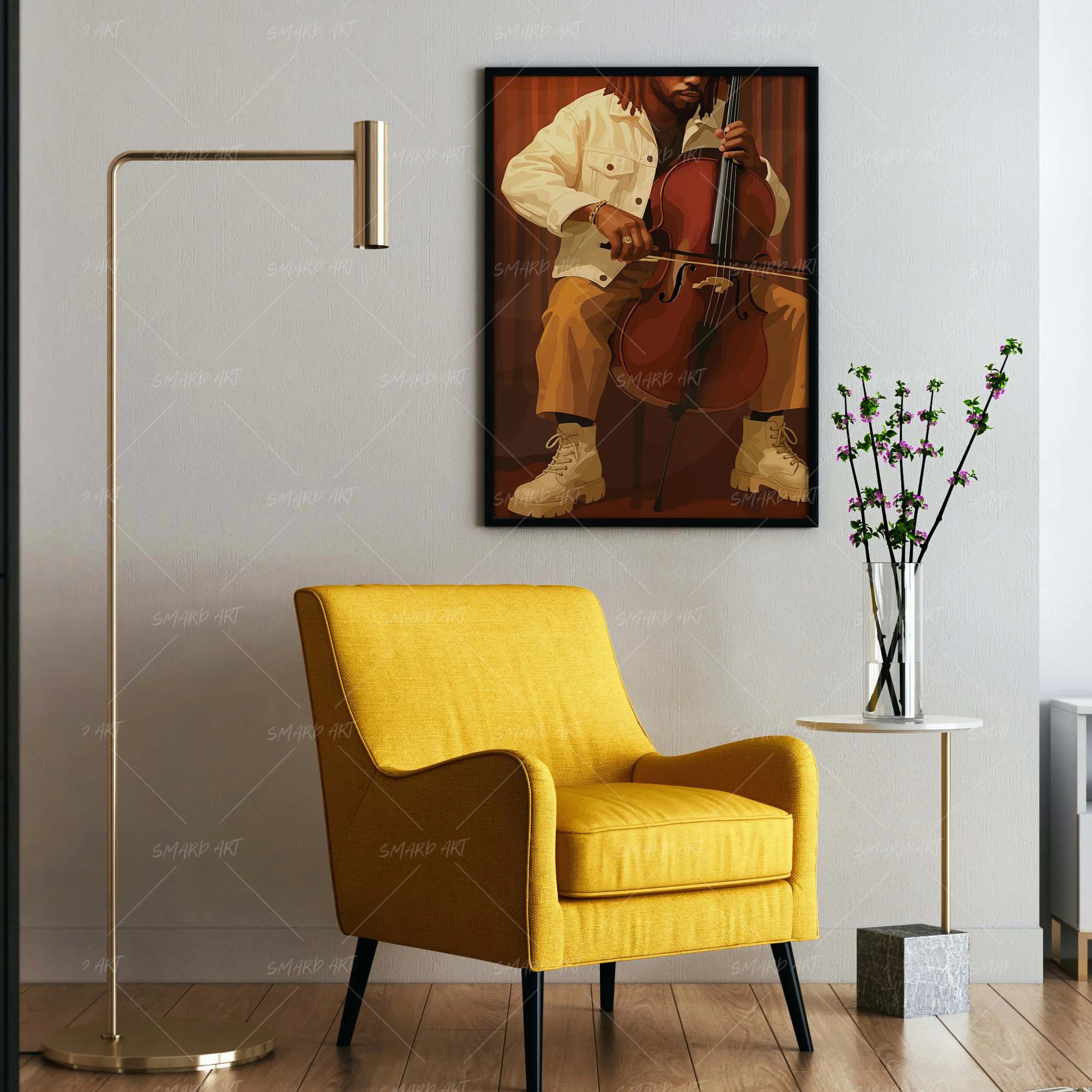 Resonant Thread-wall art print featuring decorative artistic design suitable for living rooms, offices, and schools by SmardArt. Elevate your space with Black wall art that speaks to culture, identity, and creativity. At Smard, we celebrate artistry made with melanin, bringing powerful and inspiring designs to life.