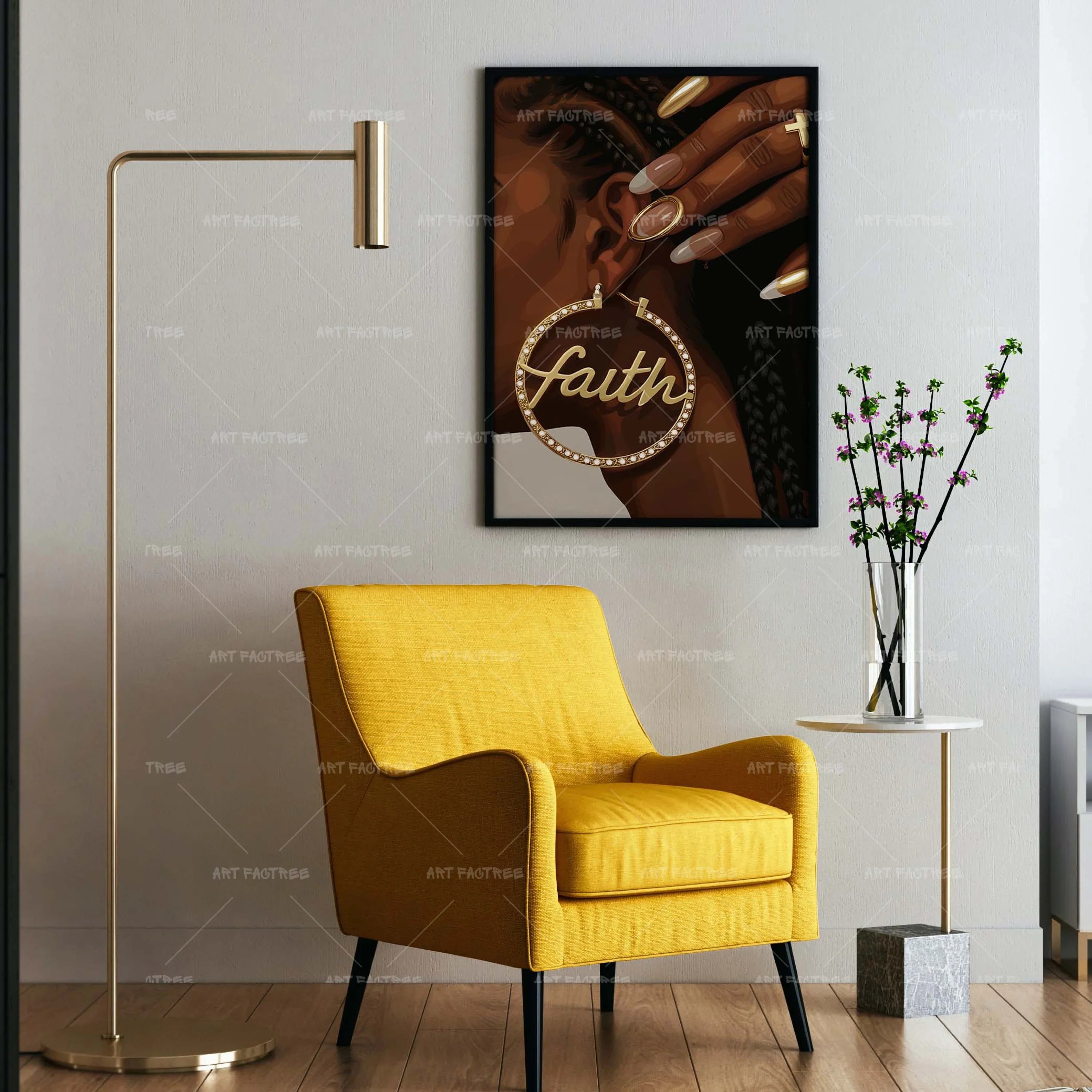 Rocking Faith (Smard X Anaya)-wall art print featuring decorative artistic design suitable for living rooms, offices, and schools by SmardArt. Elevate your space with Black wall art that speaks to culture, identity, and creativity. At Smard, we celebrate artistry made with melanin, bringing powerful and inspiring designs to life.