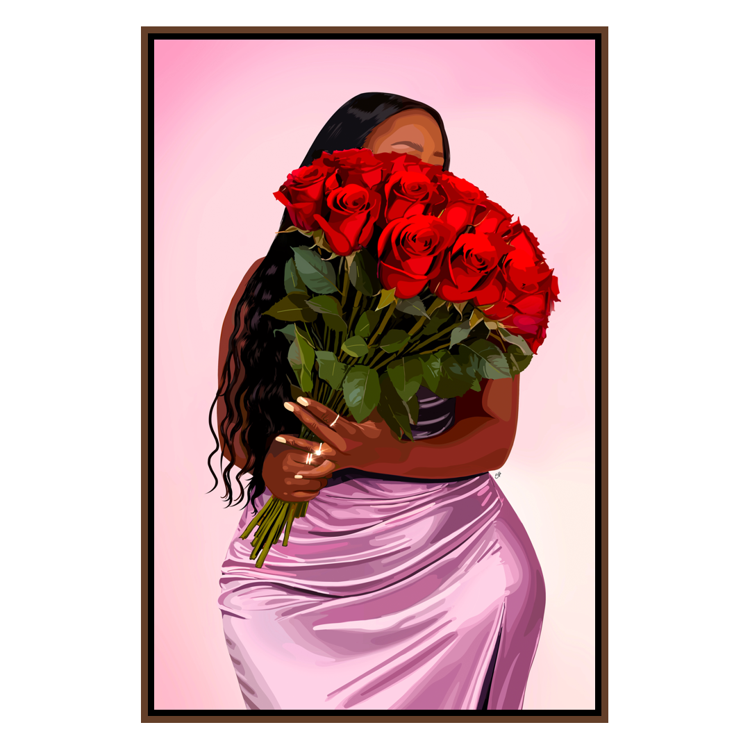 Roses Like Her-wall art print featuring decorative artistic design suitable for living rooms, offices, and schools by SmardArt. Elevate your space with Black wall art that speaks to culture, identity, and creativity. At Smard, we celebrate artistry made with melanin, bringing powerful and inspiring designs to life.