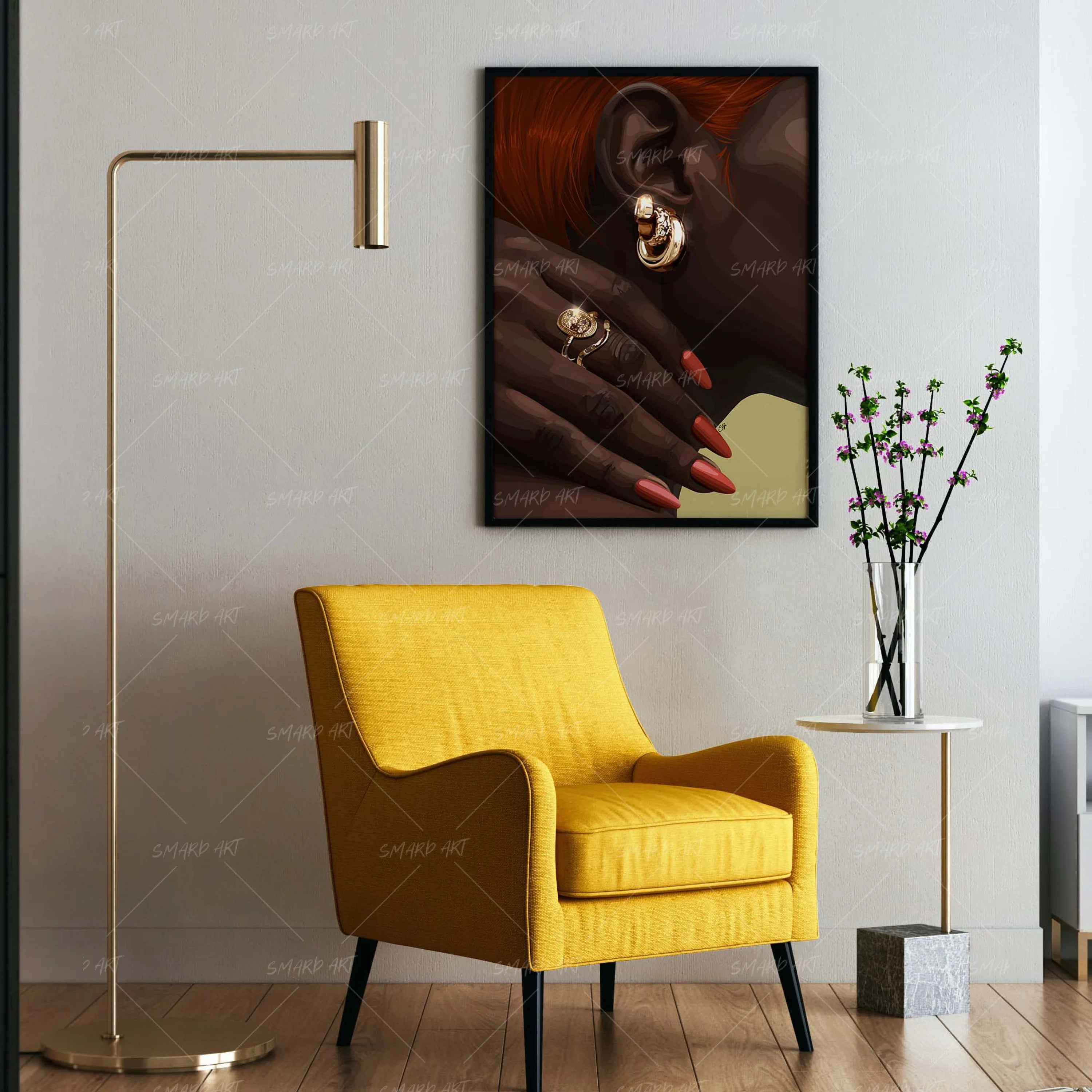 Scarlet Shine-wall art print featuring decorative artistic design suitable for living rooms, offices, and schools by SmardArt. Elevate your space with Black wall art that speaks to culture, identity, and creativity. At Smard, we celebrate artistry made with melanin, bringing powerful and inspiring designs to life.