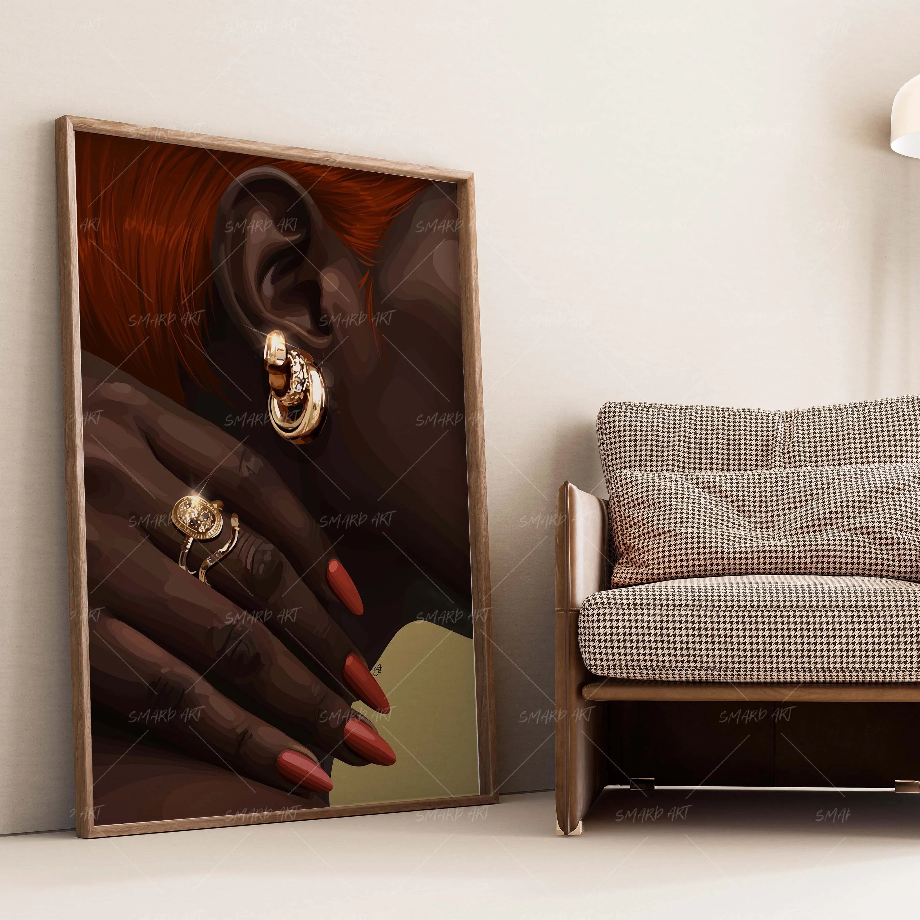 Scarlet Shine-wall art print featuring decorative artistic design suitable for living rooms, offices, and schools by SmardArt. Elevate your space with Black wall art that speaks to culture, identity, and creativity. At Smard, we celebrate artistry made with melanin, bringing powerful and inspiring designs to life.