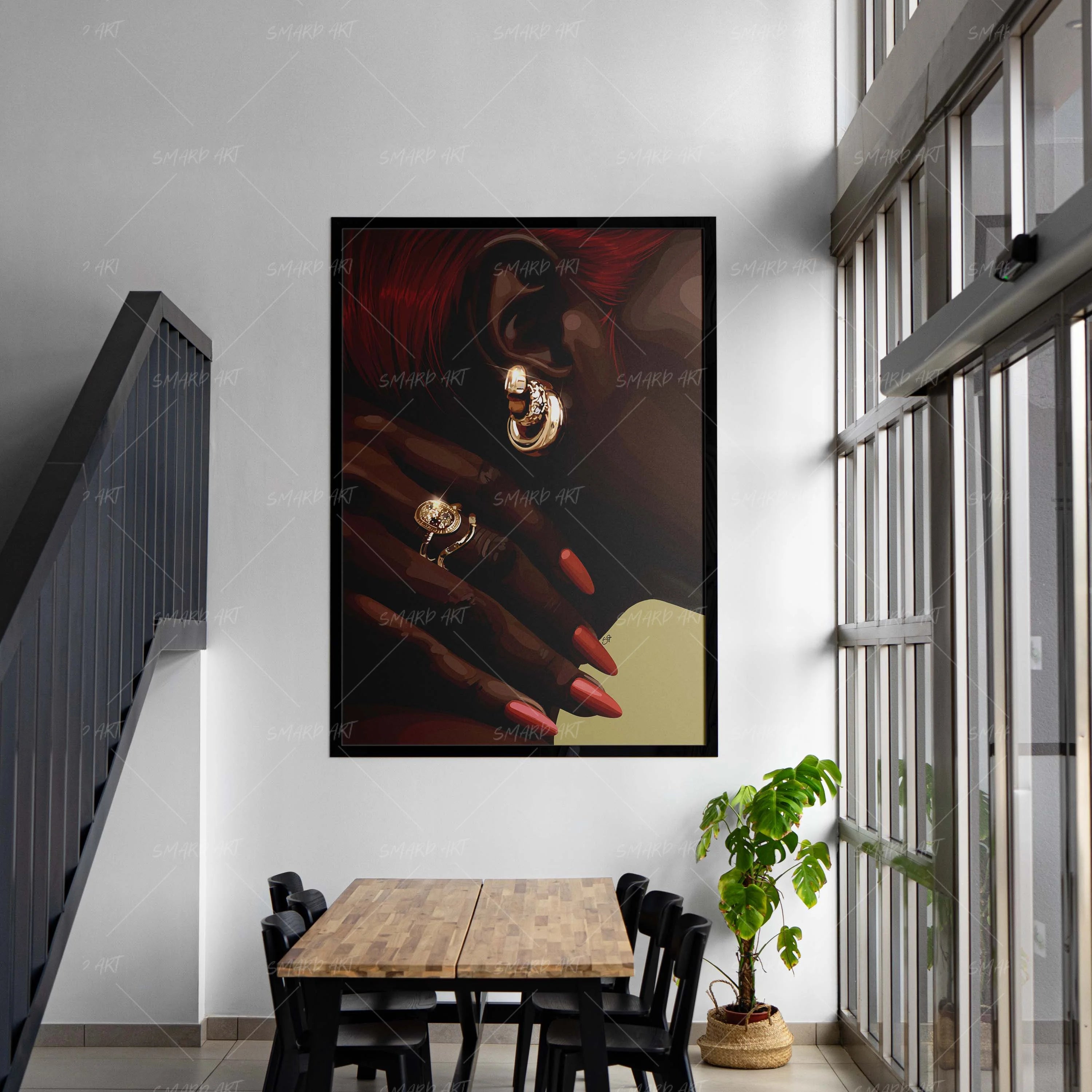 Scarlet Shine-wall art print featuring decorative artistic design suitable for living rooms, offices, and schools by SmardArt. Elevate your space with Black wall art that speaks to culture, identity, and creativity. At Smard, we celebrate artistry made with melanin, bringing powerful and inspiring designs to life.