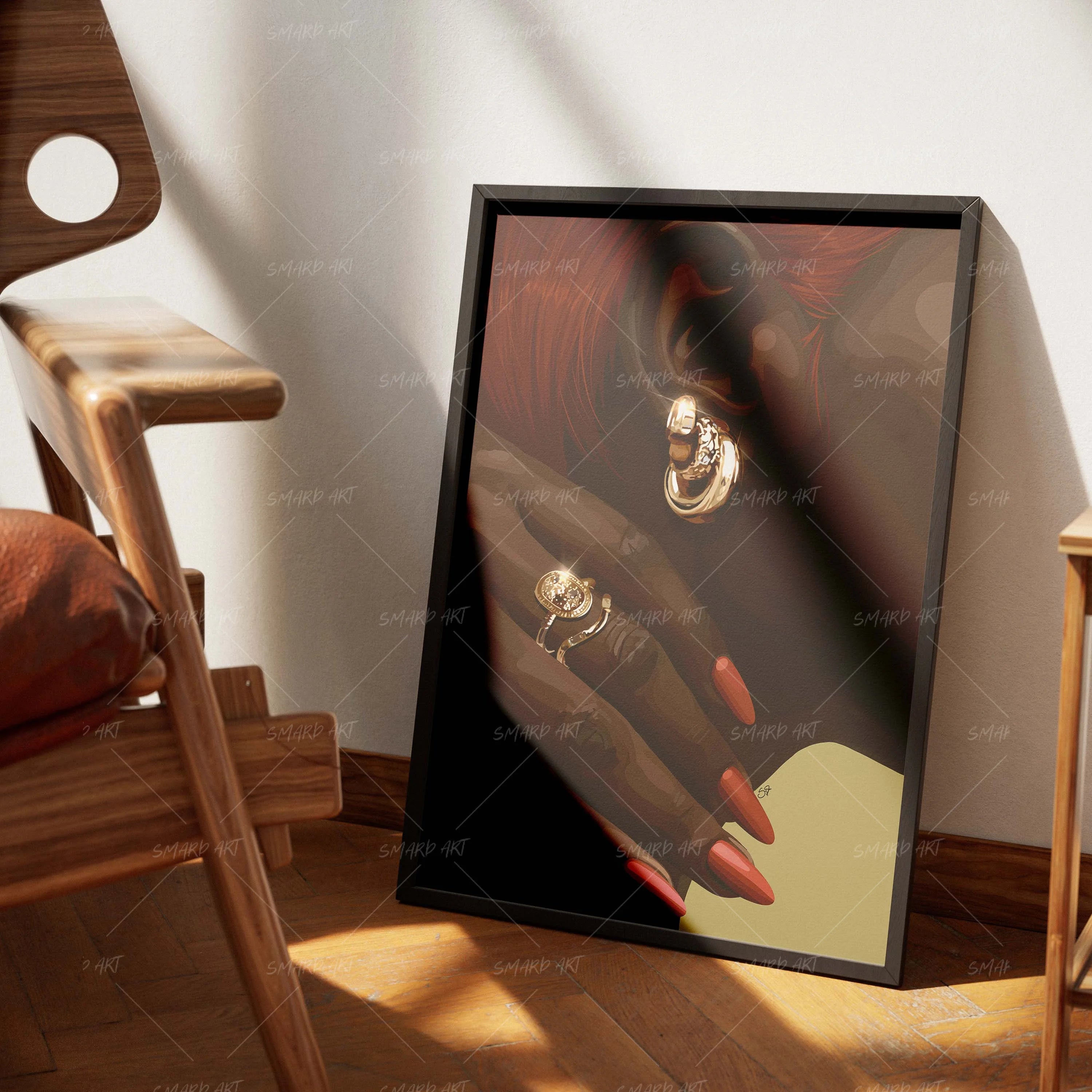 Scarlet Shine-wall art print featuring decorative artistic design suitable for living rooms, offices, and schools by SmardArt. Elevate your space with Black wall art that speaks to culture, identity, and creativity. At Smard, we celebrate artistry made with melanin, bringing powerful and inspiring designs to life.