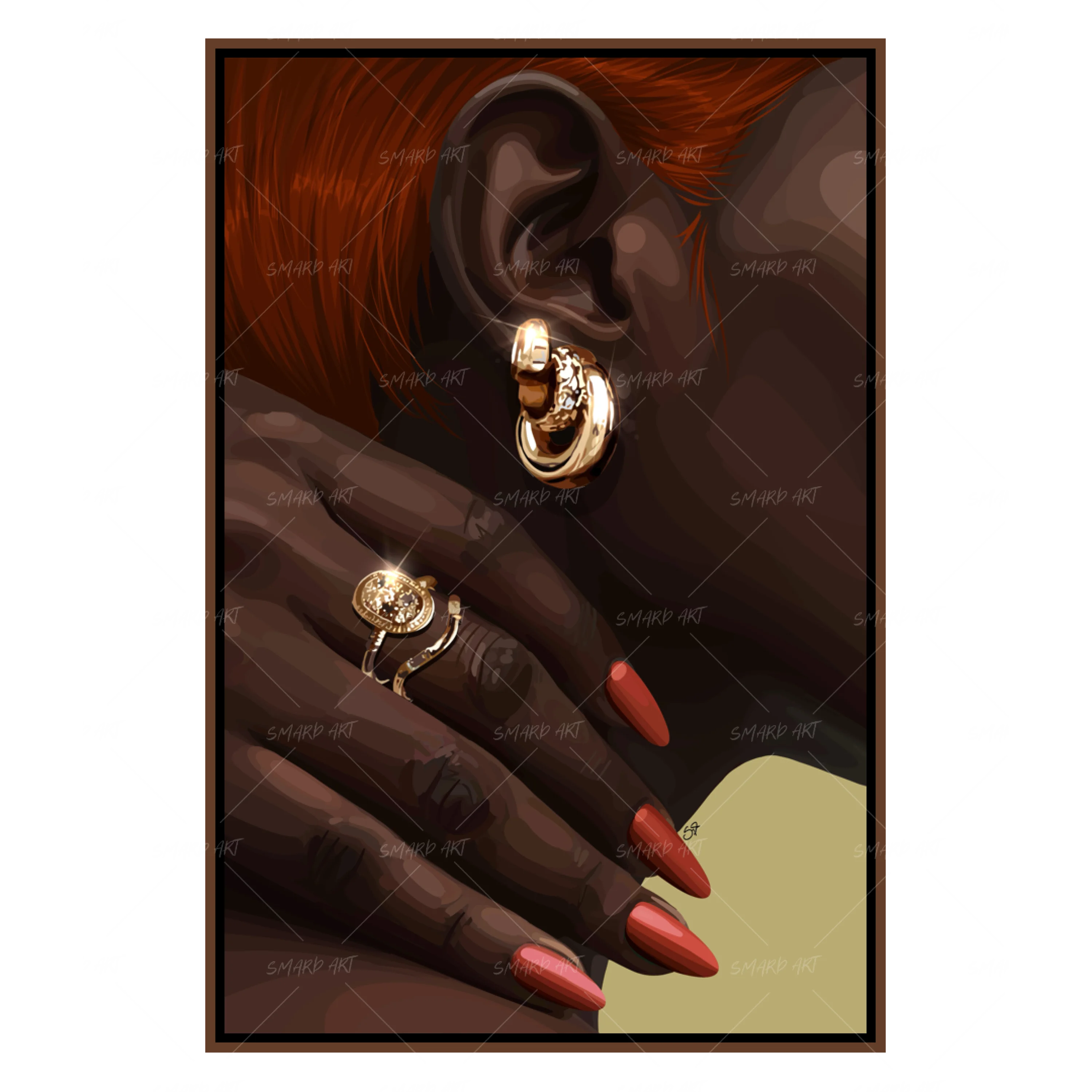 Scarlet Shine-wall art print featuring decorative artistic design suitable for living rooms, offices, and schools by SmardArt. Elevate your space with Black wall art that speaks to culture, identity, and creativity. At Smard, we celebrate artistry made with melanin, bringing powerful and inspiring designs to life.