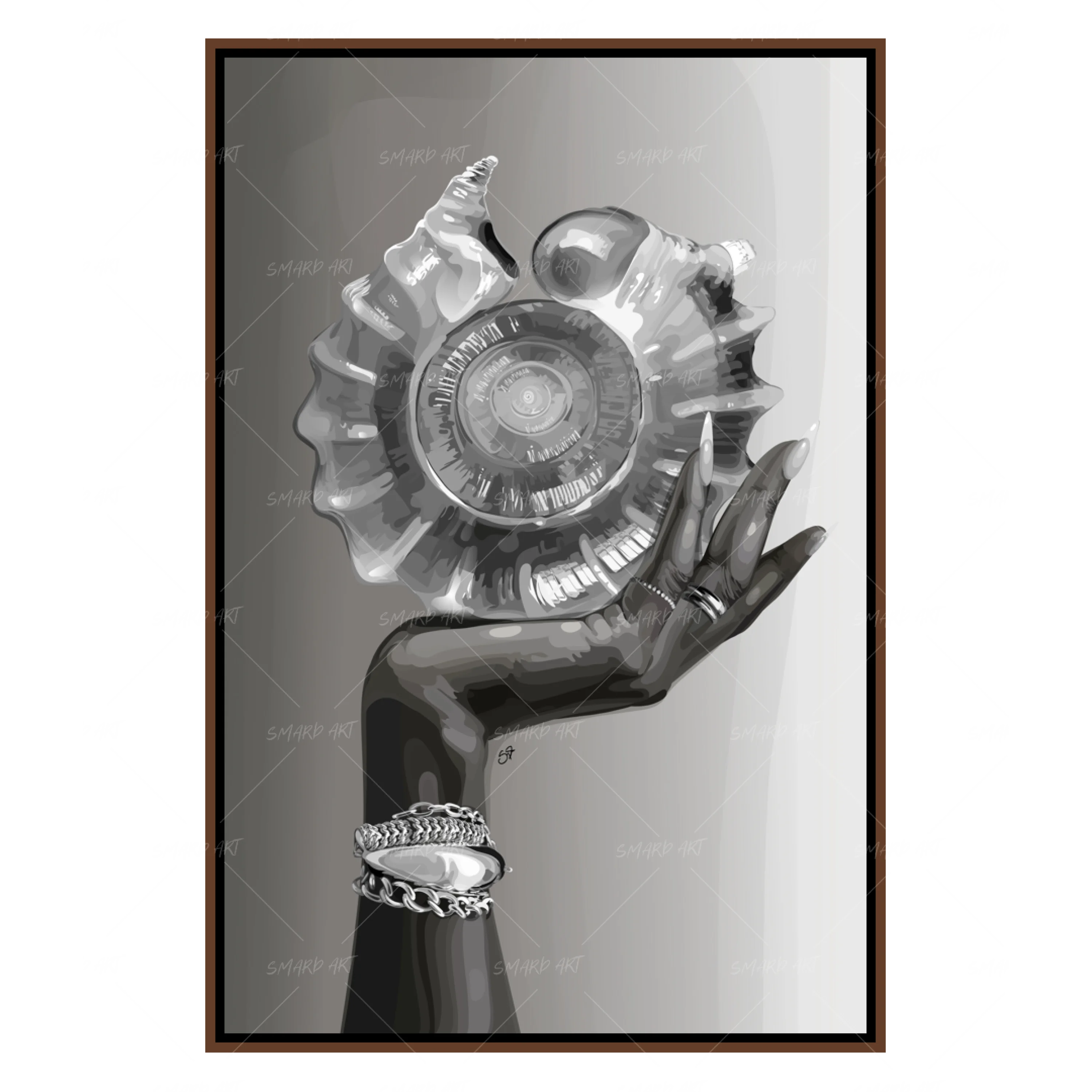Shell Keeper-wall art print featuring decorative artistic design suitable for living rooms, offices, and schools by SmardArt. Elevate your space with Black wall art that speaks to culture, identity, and creativity. At Smard, we celebrate artistry made with melanin, bringing powerful and inspiring designs to life.