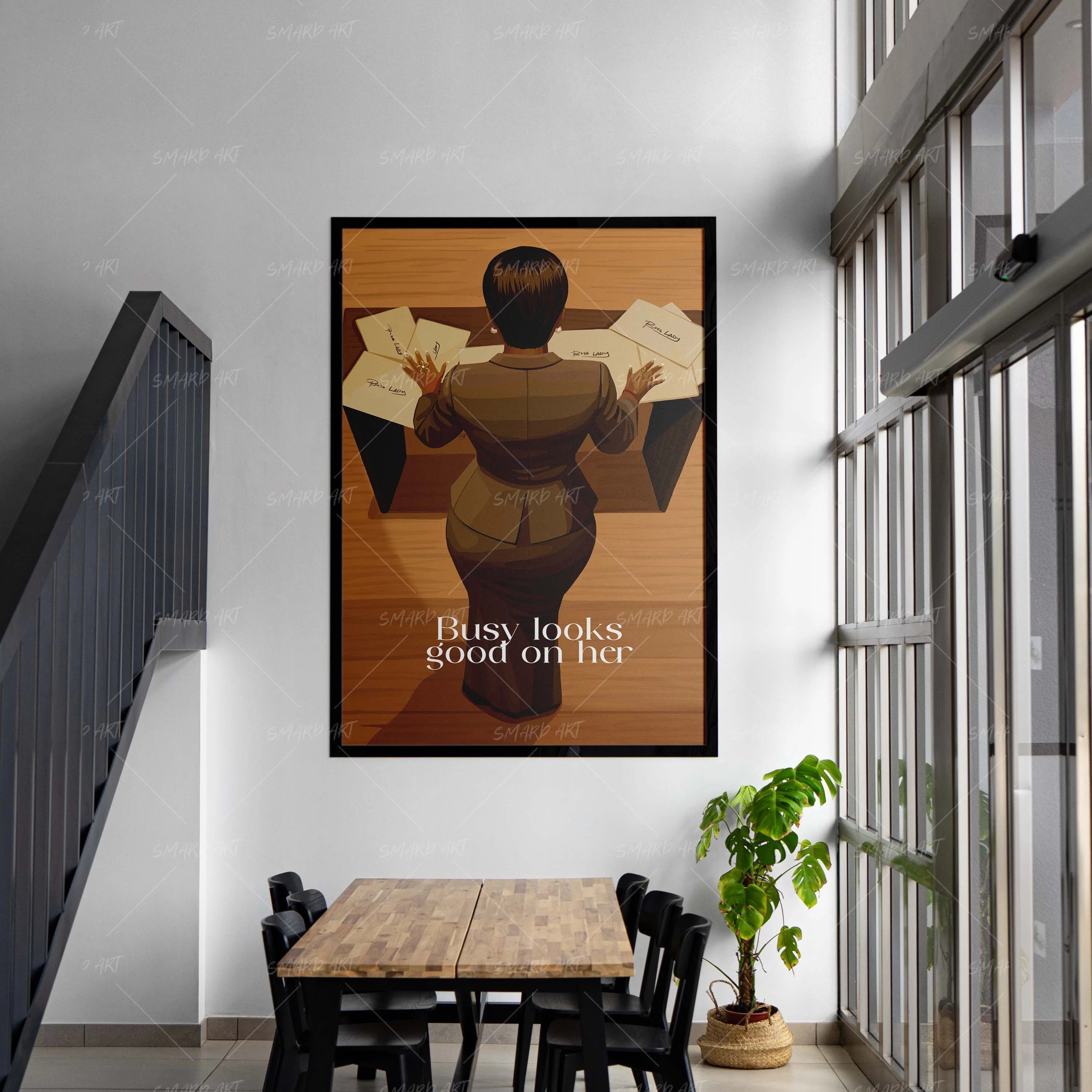 She Handles It-wall art print featuring decorative artistic design suitable for living rooms, offices, and schools by SmardArt. Elevate your space with Black wall art that speaks to culture, identity, and creativity. At Smard, we celebrate artistry made with melanin, bringing powerful and inspiring designs to life.