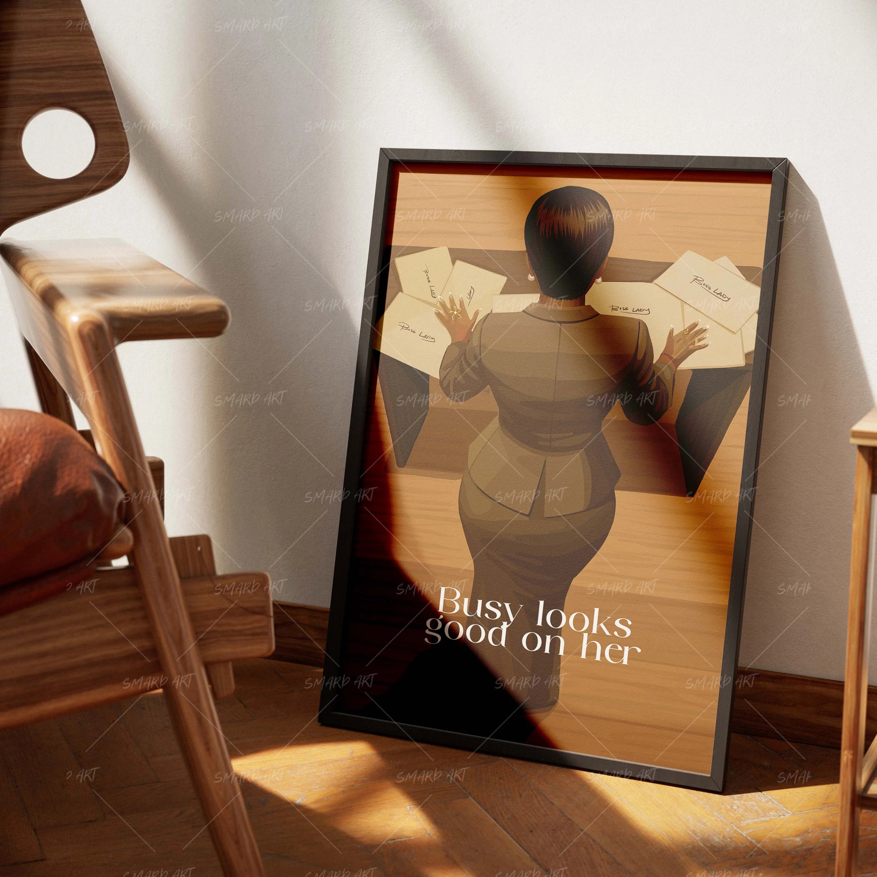 She Handles It-wall art print featuring decorative artistic design suitable for living rooms, offices, and schools by SmardArt. Elevate your space with Black wall art that speaks to culture, identity, and creativity. At Smard, we celebrate artistry made with melanin, bringing powerful and inspiring designs to life.
