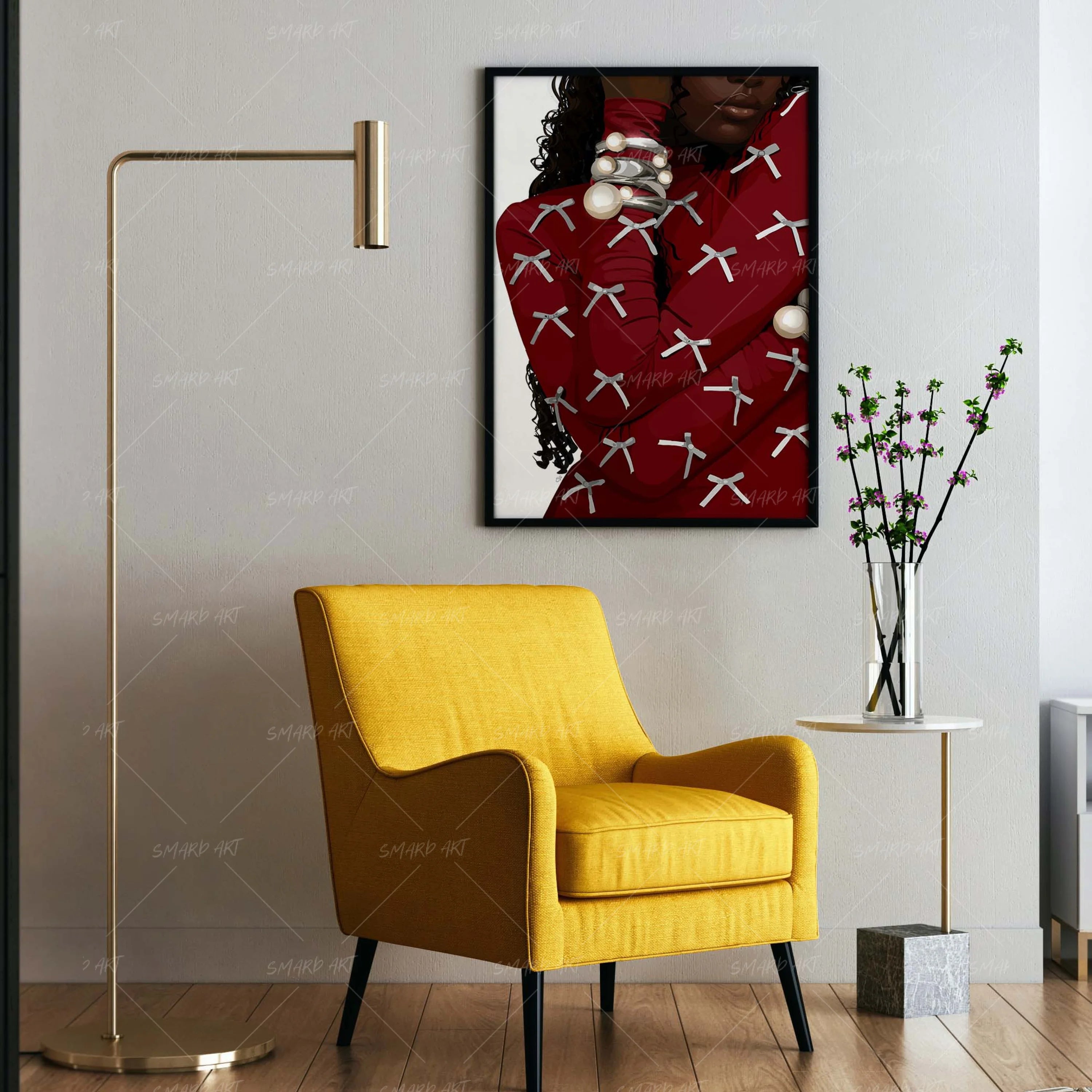 She's The Present-wall art print featuring decorative artistic design suitable for living rooms, offices, and schools by SmardArt. Elevate your space with Black wall art that speaks to culture, identity, and creativity. At Smard, we celebrate artistry made with melanin, bringing powerful and inspiring designs to life.