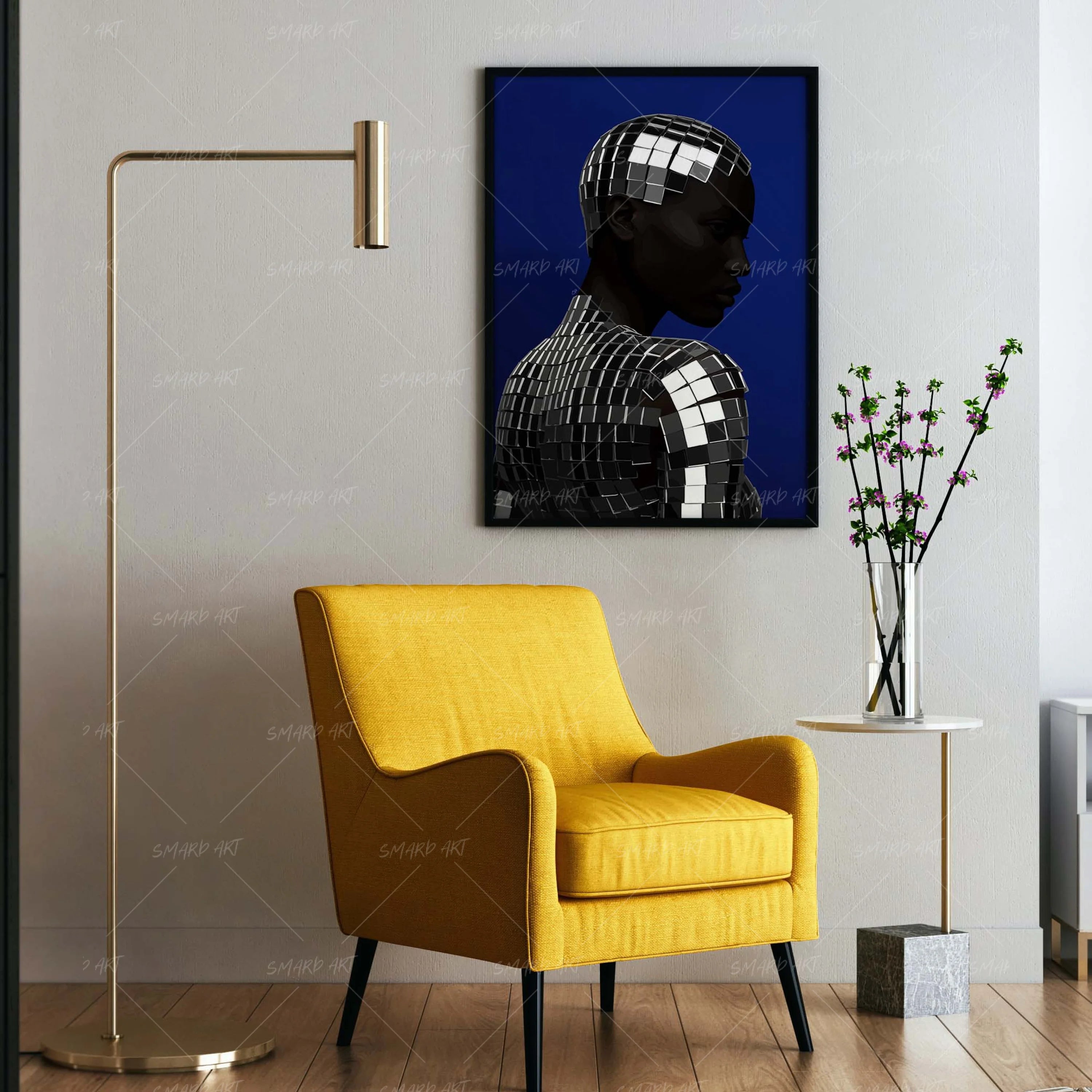 She Who Reflects-wall art print featuring decorative artistic design suitable for living rooms, offices, and schools by SmardArt. Elevate your space with Black wall art that speaks to culture, identity, and creativity. At Smard, we celebrate artistry made with melanin, bringing powerful and inspiring designs to life.