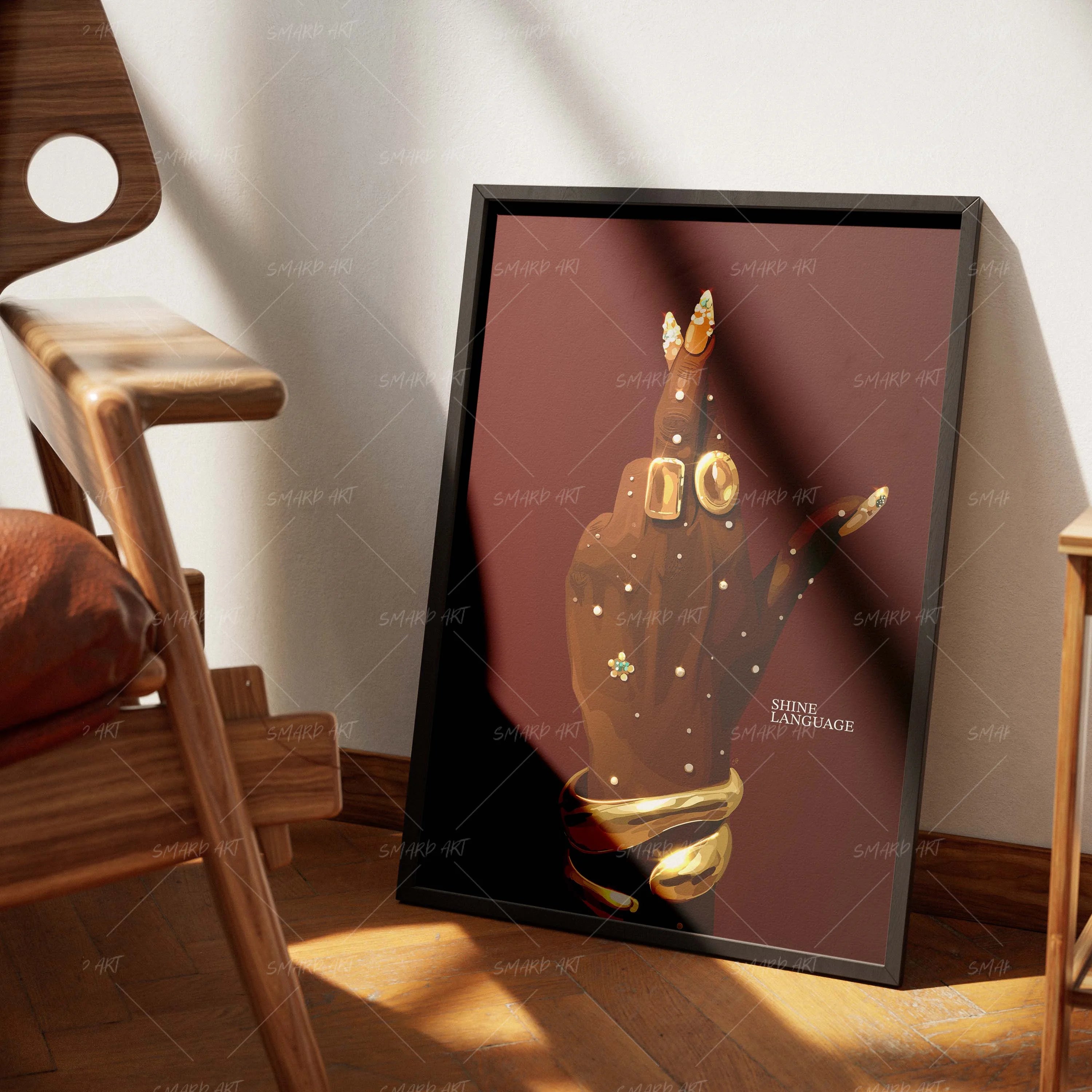 Shine Language-wall art print featuring decorative artistic design suitable for living rooms, offices, and schools by SmardArt. Elevate your space with Black wall art that speaks to culture, identity, and creativity. At Smard, we celebrate artistry made with melanin, bringing powerful and inspiring designs to life.