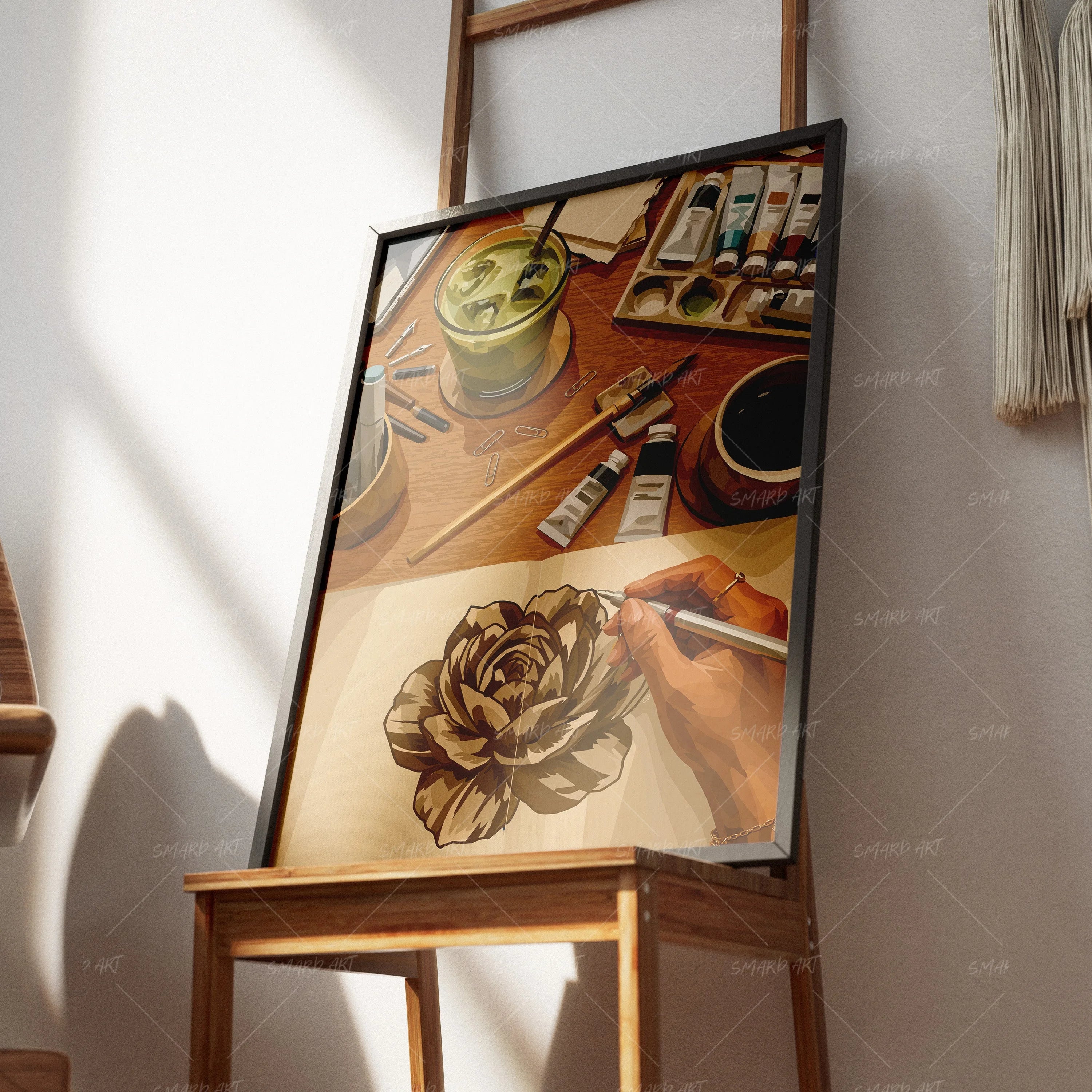 Sip & Paint-wall art print featuring decorative artistic design suitable for living rooms, offices, and schools by SmardArt. Elevate your space with Black wall art that speaks to culture, identity, and creativity. At Smard, we celebrate artistry made with melanin, bringing powerful and inspiring designs to life.