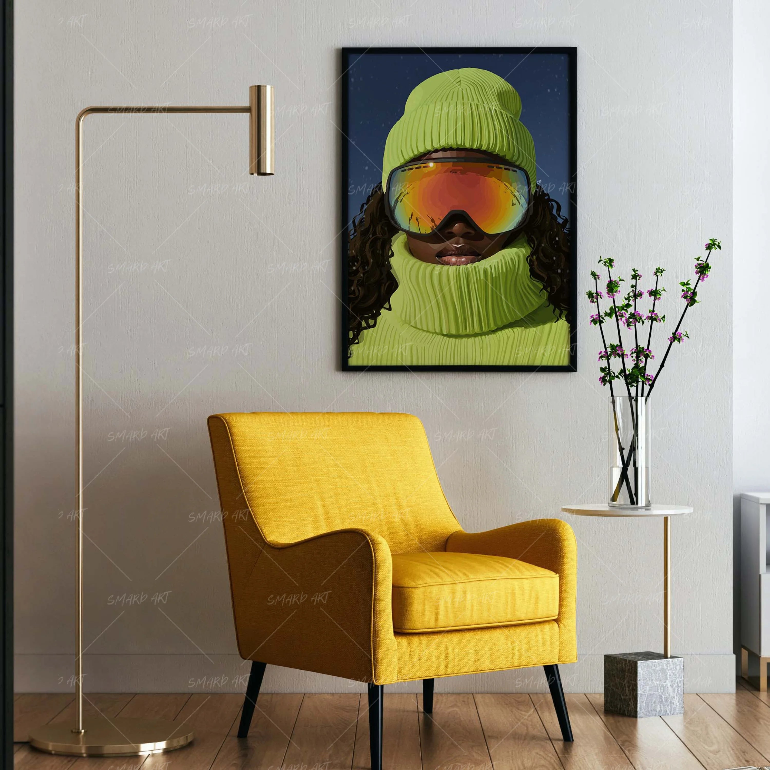 Ski Glam-wall art print featuring decorative artistic design suitable for living rooms, offices, and schools by SmardArt. Elevate your space with Black wall art that speaks to culture, identity, and creativity. At Smard, we celebrate artistry made with melanin, bringing powerful and inspiring designs to life.