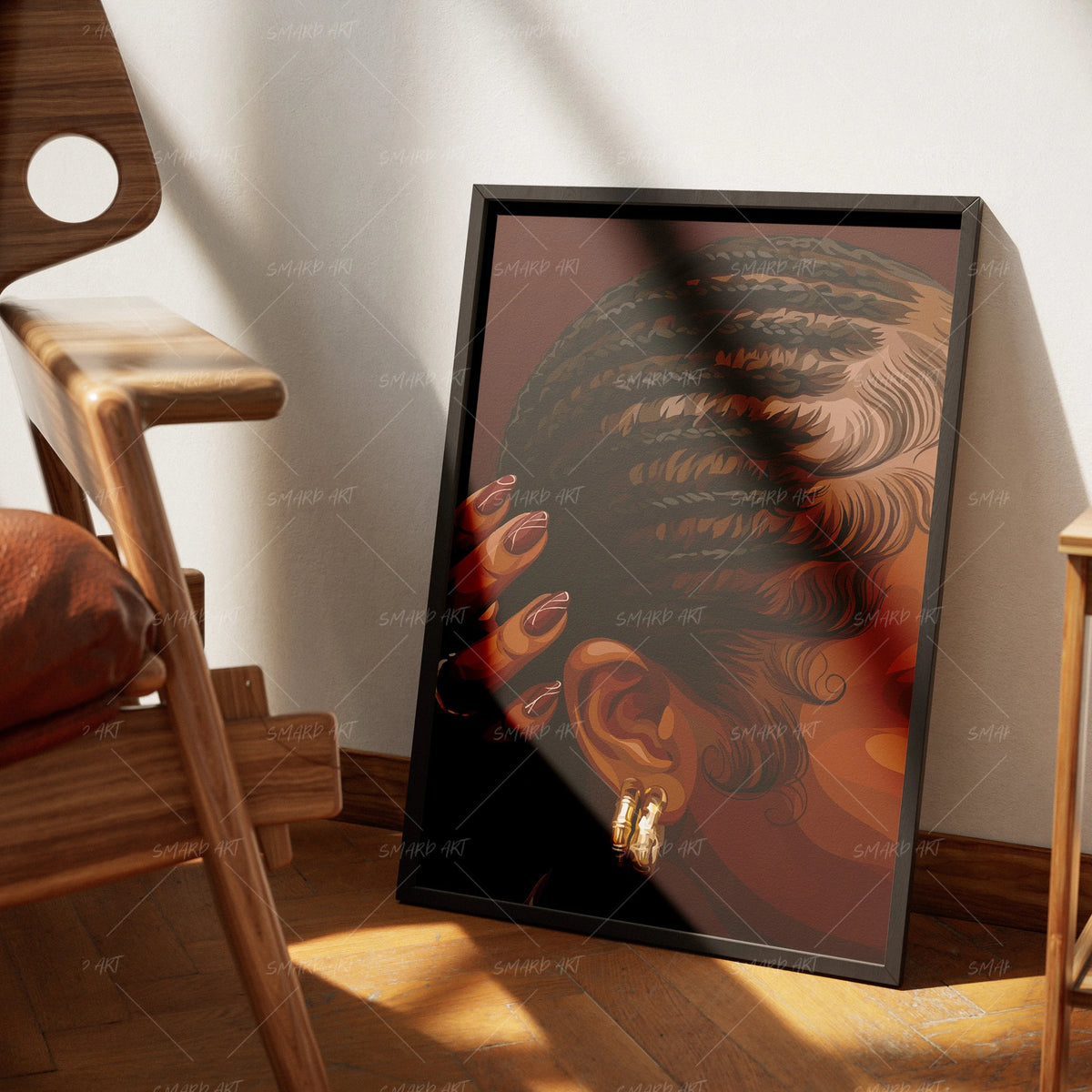 Slick Edges-wall art print featuring decorative artistic design suitable for living rooms, offices, and schools by SmardArt. Elevate your space with Black wall art that speaks to culture, identity, and creativity. At Smard, we celebrate artistry made with melanin, bringing powerful and inspiring designs to life.