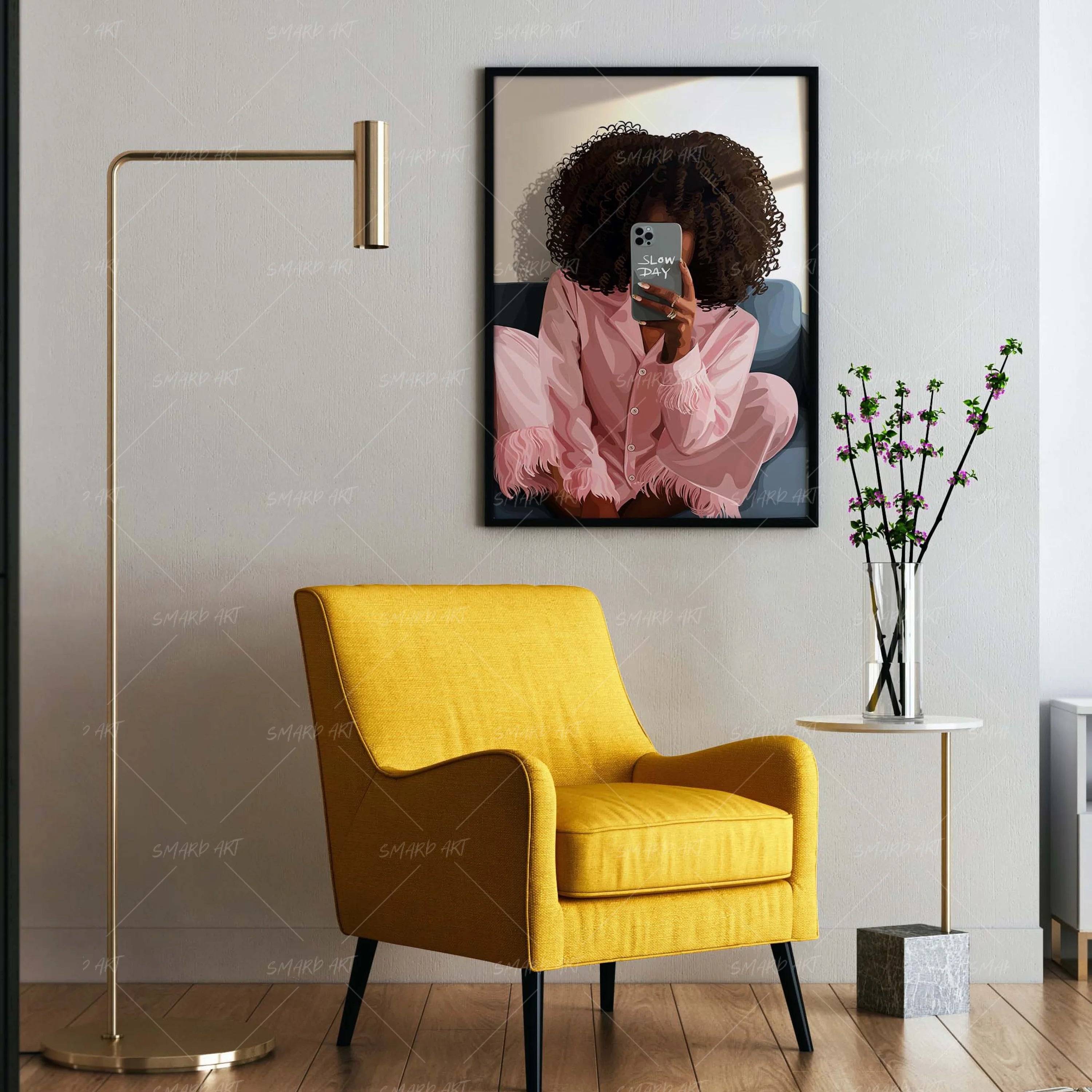 Slow Day-wall art print featuring decorative artistic design suitable for living rooms, offices, and schools by SmardArt. Elevate your space with Black wall art that speaks to culture, identity, and creativity. At Smard, we celebrate artistry made with melanin, bringing powerful and inspiring designs to life.