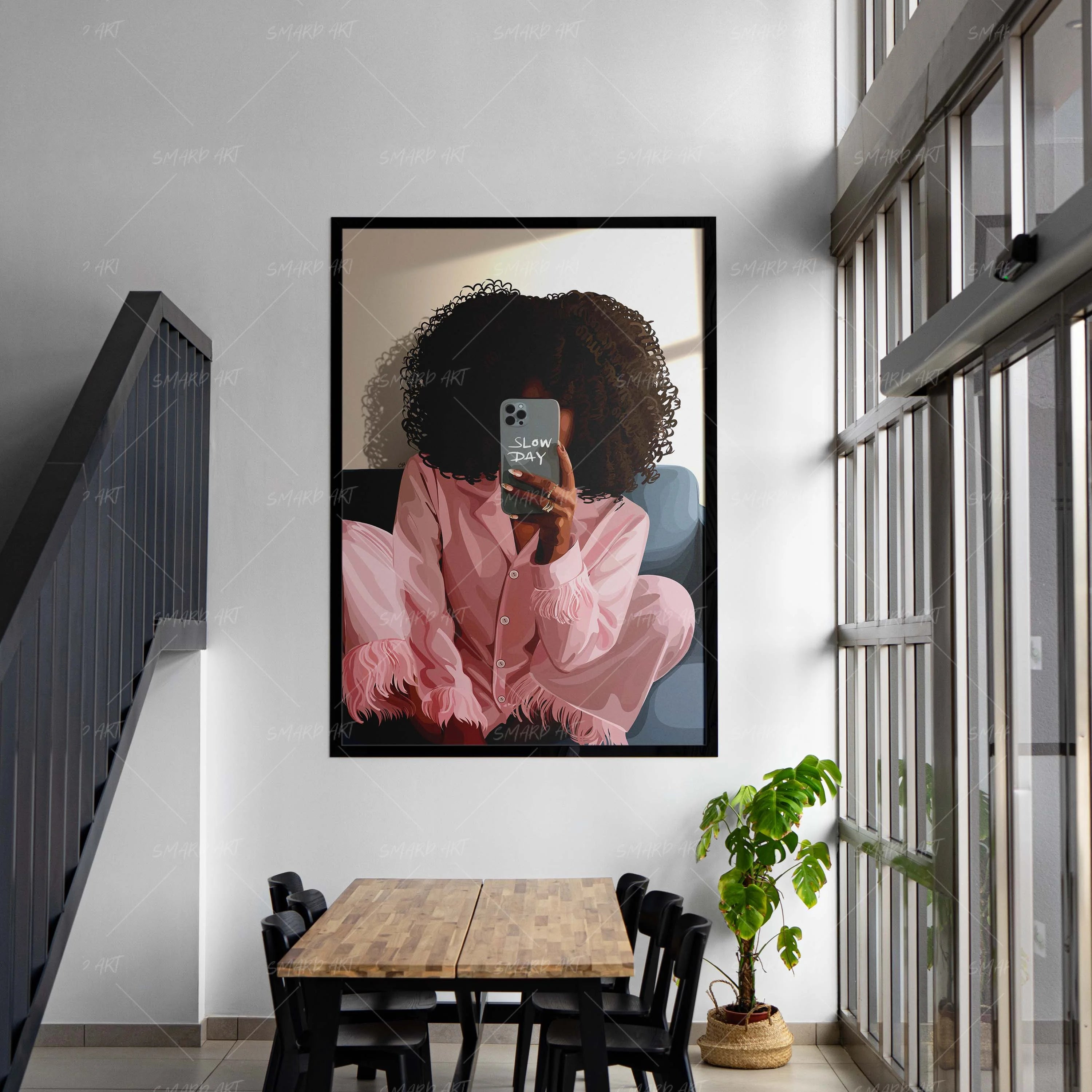 Slow Day-wall art print featuring decorative artistic design suitable for living rooms, offices, and schools by SmardArt. Elevate your space with Black wall art that speaks to culture, identity, and creativity. At Smard, we celebrate artistry made with melanin, bringing powerful and inspiring designs to life.