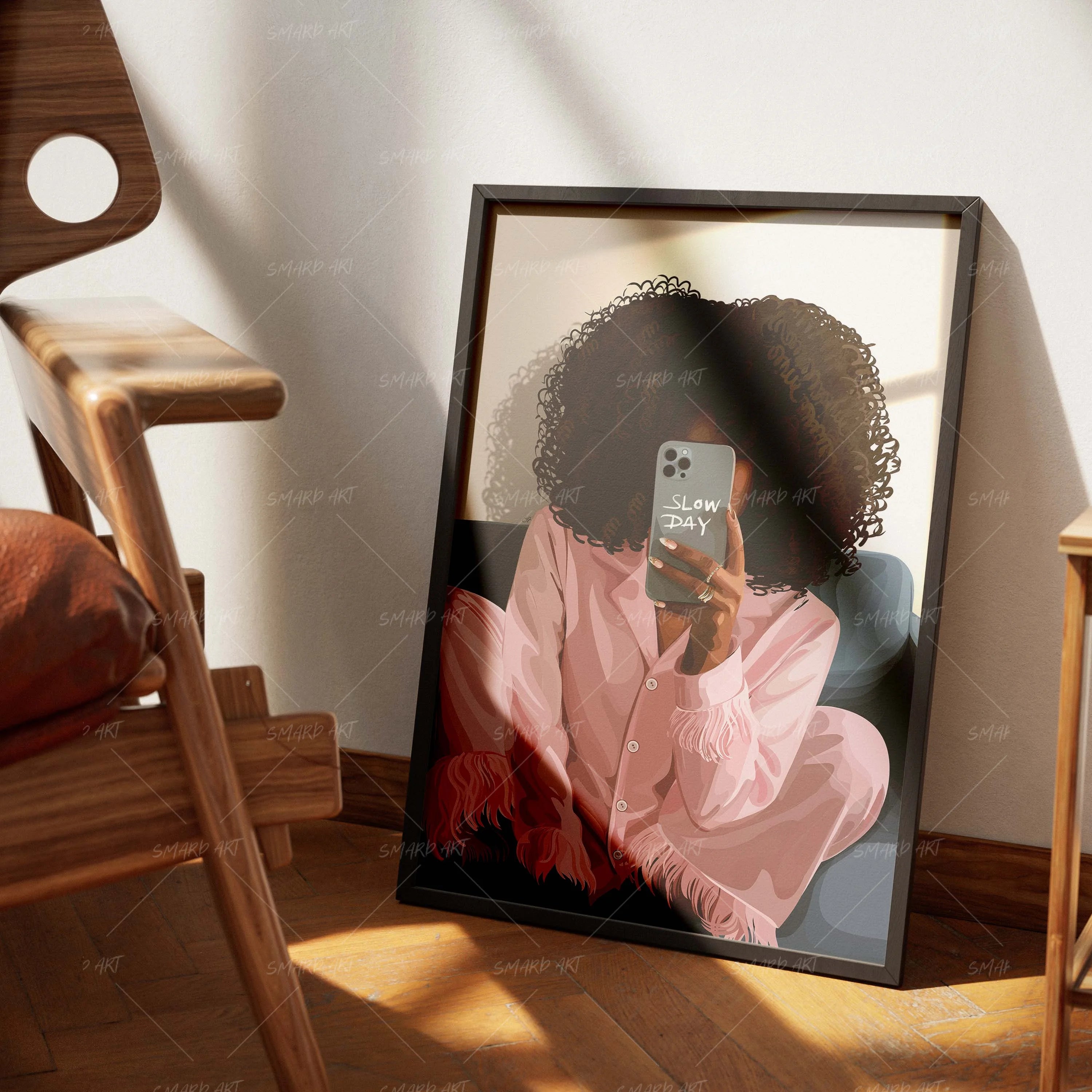 Slow Day-wall art print featuring decorative artistic design suitable for living rooms, offices, and schools by SmardArt. Elevate your space with Black wall art that speaks to culture, identity, and creativity. At Smard, we celebrate artistry made with melanin, bringing powerful and inspiring designs to life.