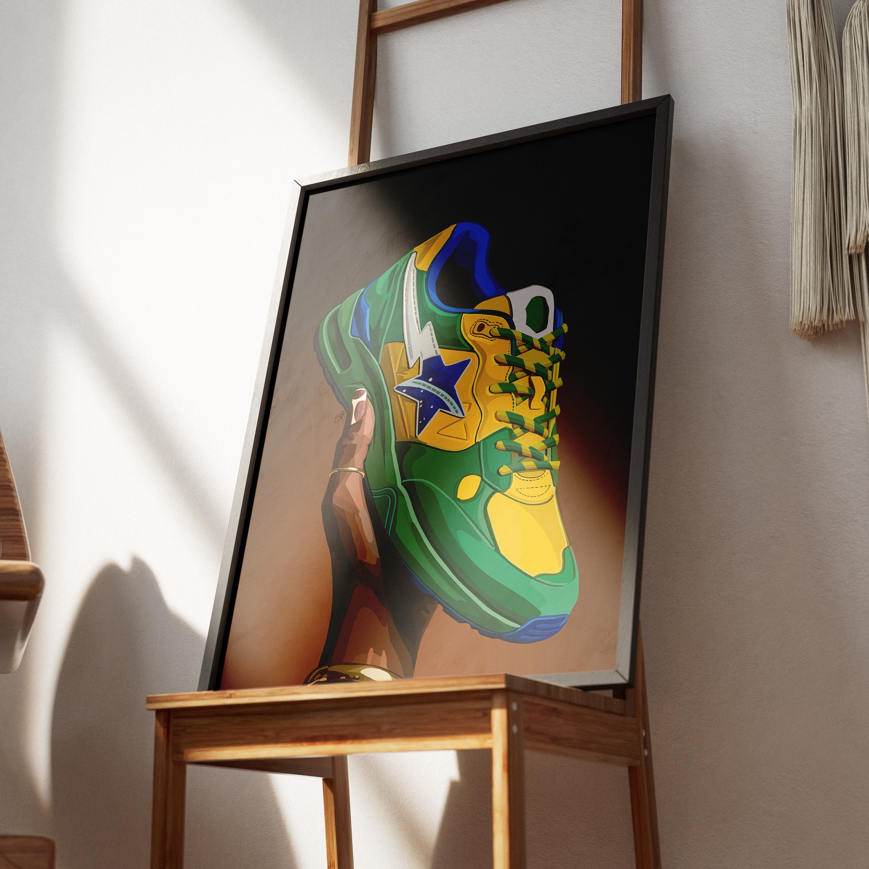 Sneaker Supremacy-wall art print featuring decorative artistic design suitable for living rooms, offices, and schools by SmardArt. Elevate your space with Black wall art that speaks to culture, identity, and creativity. At Smard, we celebrate artistry made with melanin, bringing powerful and inspiring designs to life.