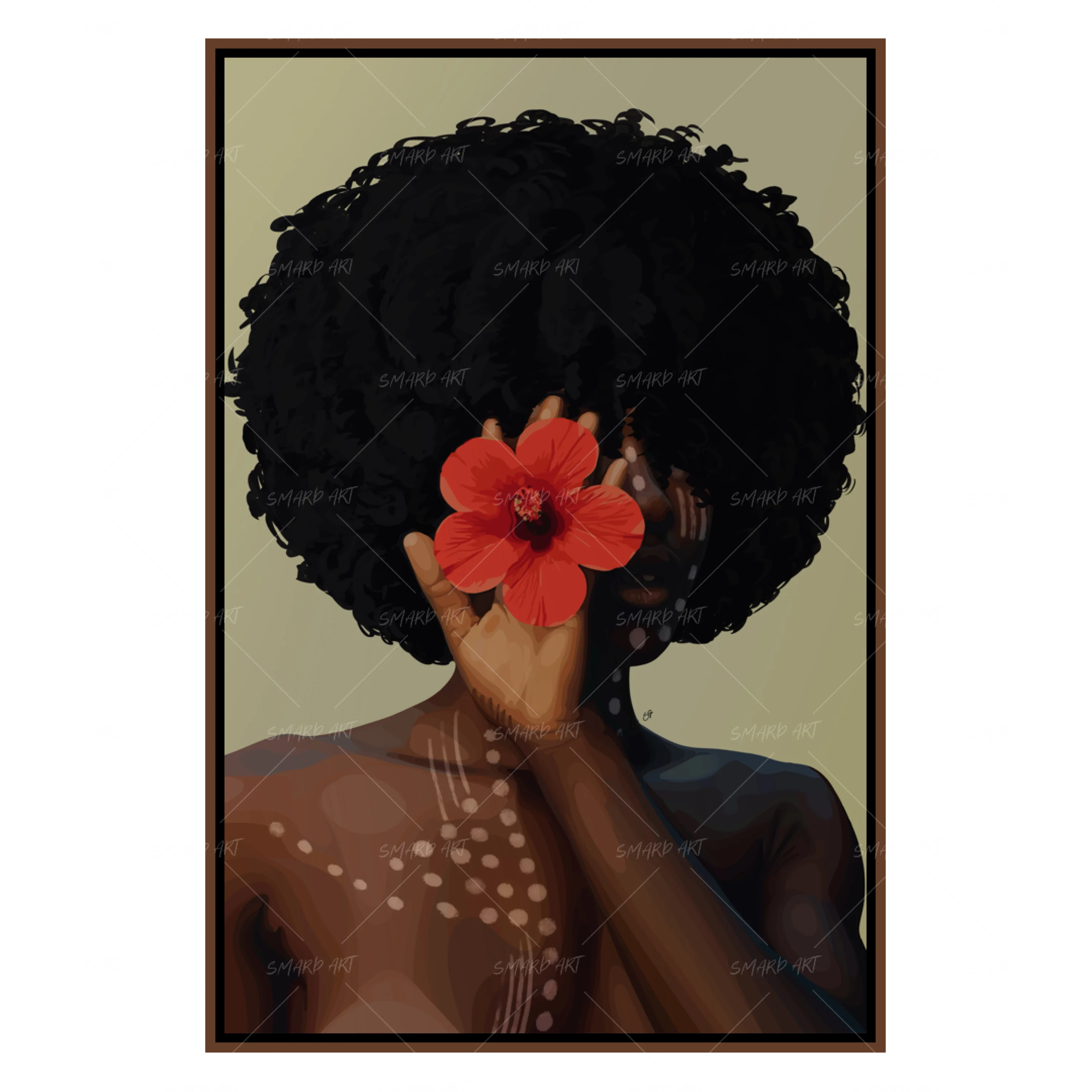 Spotted Grace-wall art print featuring decorative artistic design suitable for living rooms, offices, and schools by SmardArt. Elevate your space with Black wall art that speaks to culture, identity, and creativity. At Smard, we celebrate artistry made with melanin, bringing powerful and inspiring designs to life.