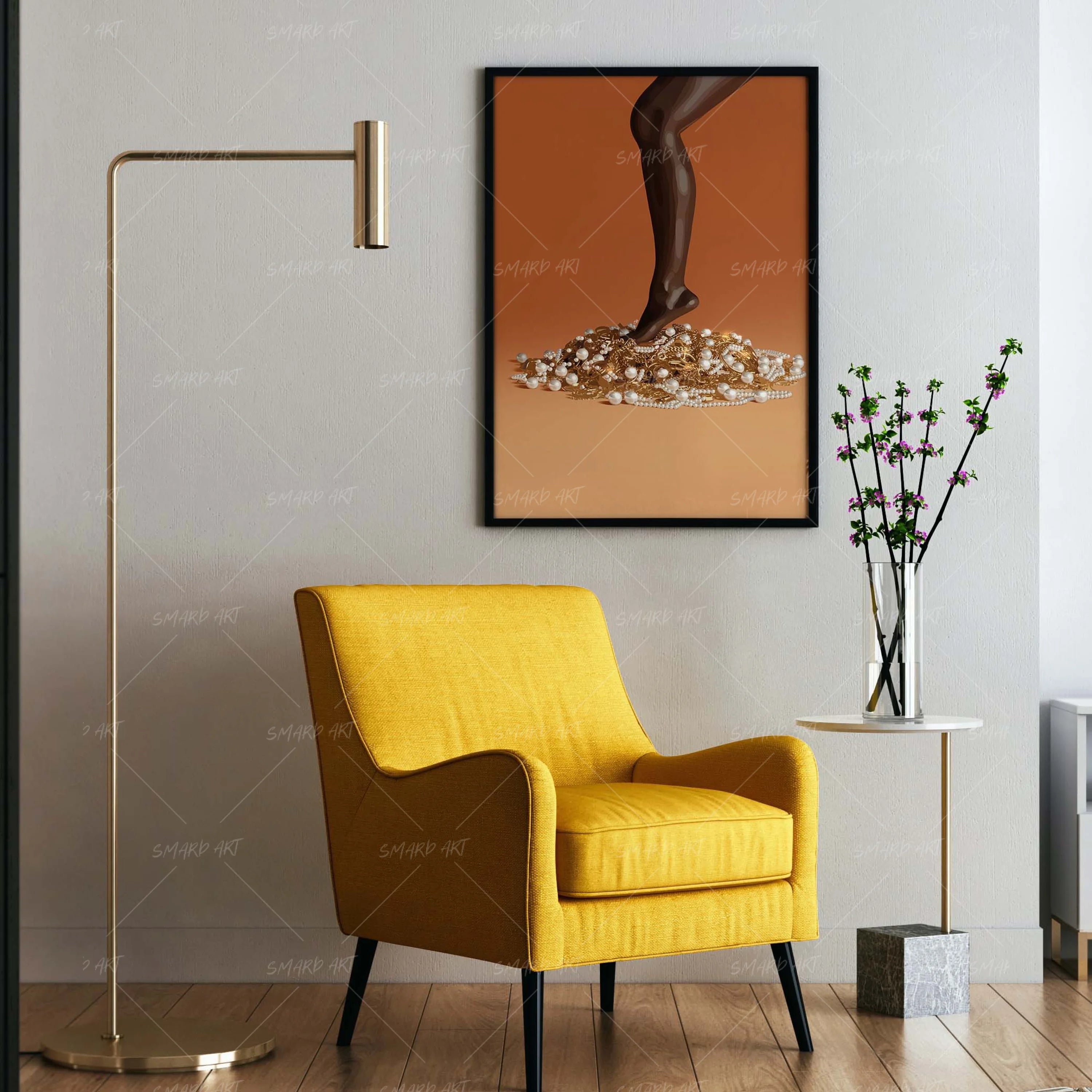 Step On Gold For Her-wall art print featuring decorative artistic design suitable for living rooms, offices, and schools by SmardArt. Elevate your space with Black wall art that speaks to culture, identity, and creativity. At Smard, we celebrate artistry made with melanin, bringing powerful and inspiring designs to life.