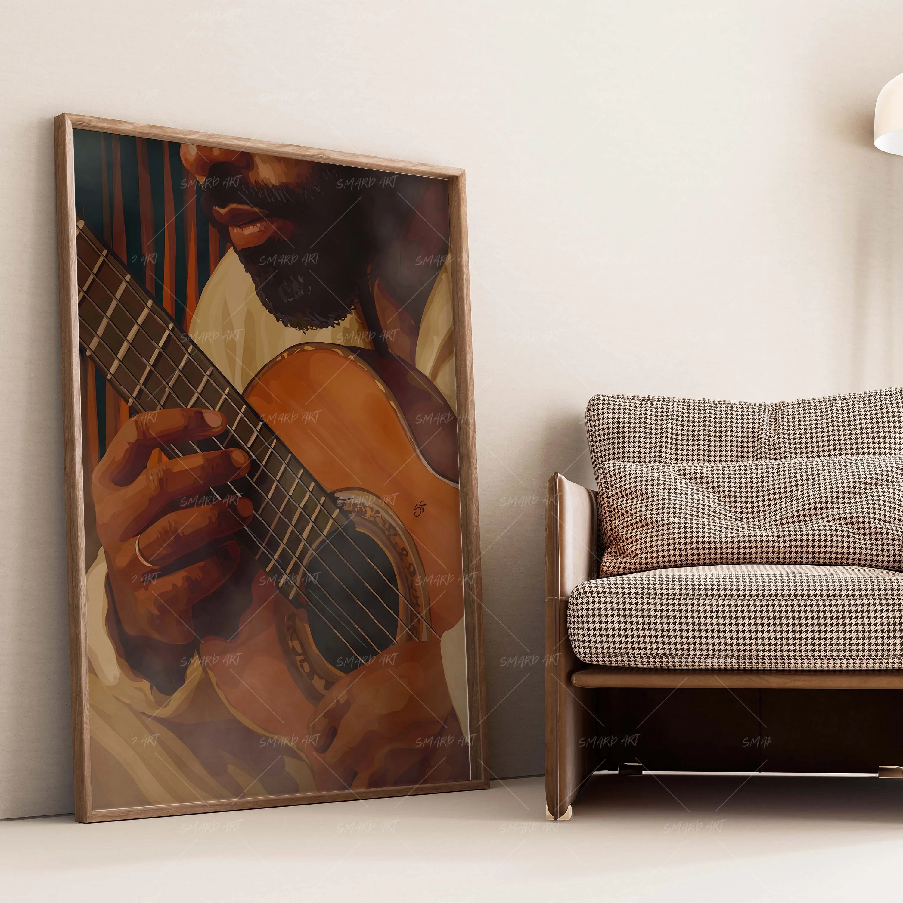 Strings Of Warmth-wall art print featuring decorative artistic design suitable for living rooms, offices, and schools by SmardArt. Elevate your space with Black wall art that speaks to culture, identity, and creativity. At Smard, we celebrate artistry made with melanin, bringing powerful and inspiring designs to life.