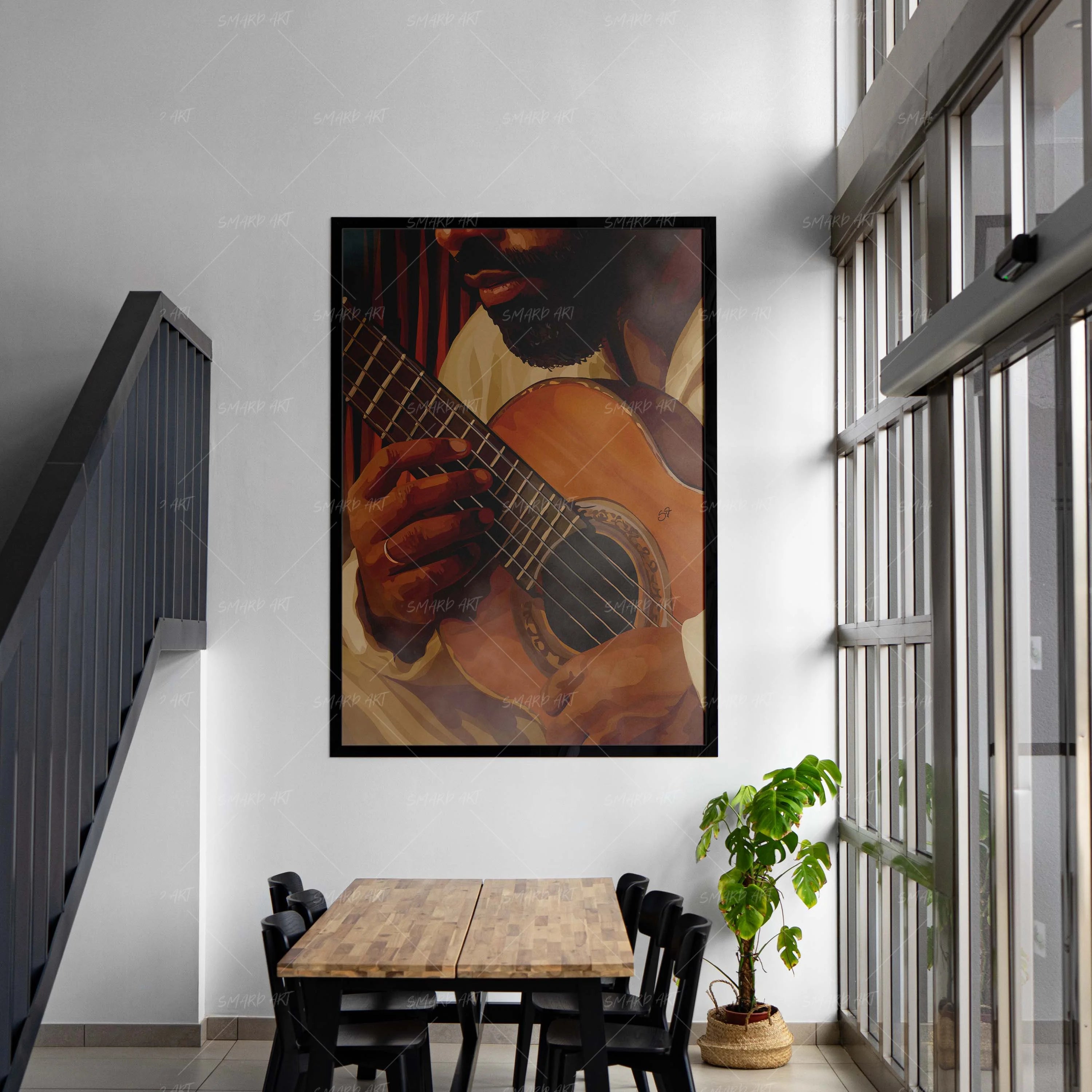 Strings Of Warmth-wall art print featuring decorative artistic design suitable for living rooms, offices, and schools by SmardArt. Elevate your space with Black wall art that speaks to culture, identity, and creativity. At Smard, we celebrate artistry made with melanin, bringing powerful and inspiring designs to life.