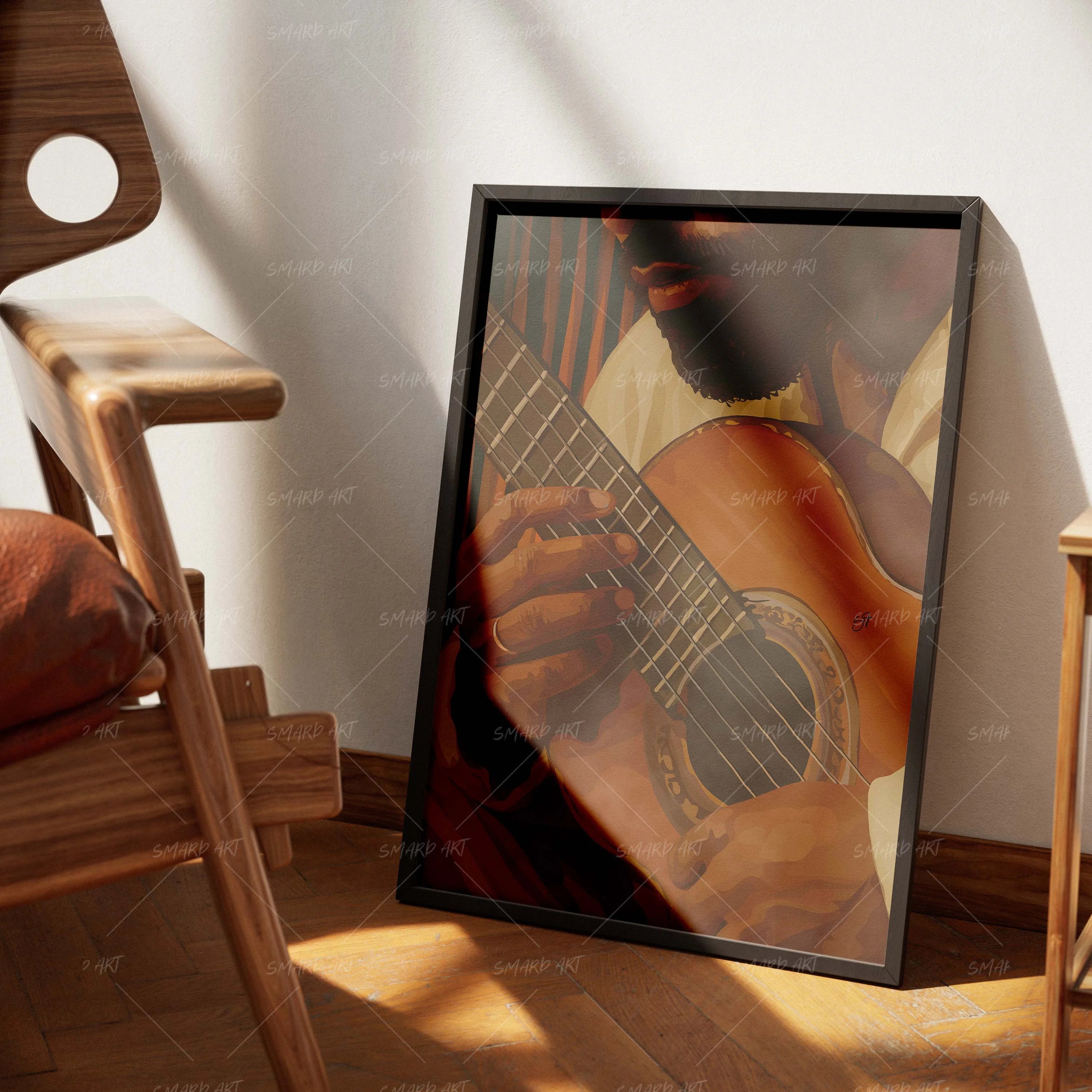Strings Of Warmth-wall art print featuring decorative artistic design suitable for living rooms, offices, and schools by SmardArt. Elevate your space with Black wall art that speaks to culture, identity, and creativity. At Smard, we celebrate artistry made with melanin, bringing powerful and inspiring designs to life.