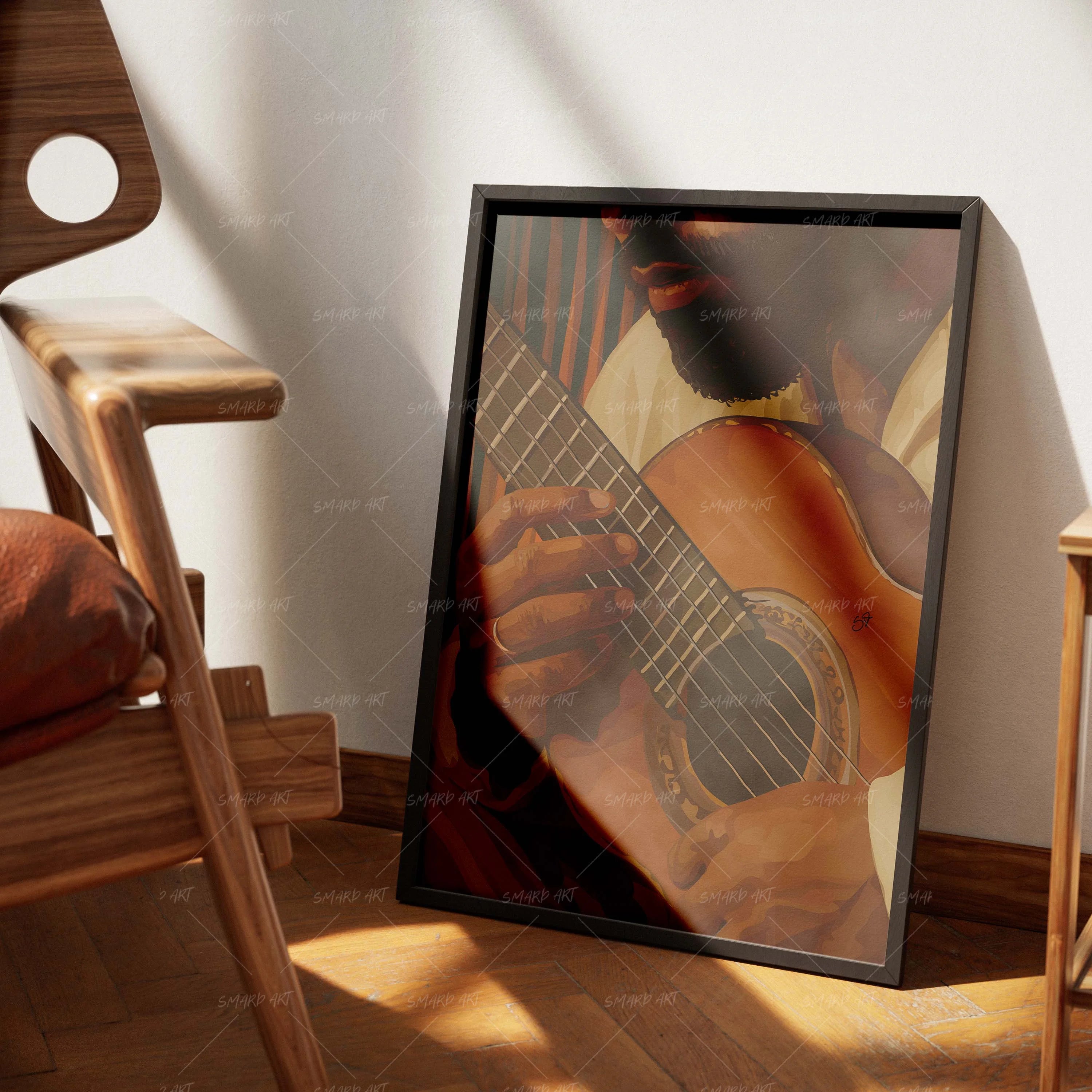 Strings Of Warmth-wall art print featuring decorative artistic design suitable for living rooms, offices, and schools by SmardArt. Elevate your space with Black wall art that speaks to culture, identity, and creativity. At Smard, we celebrate artistry made with melanin, bringing powerful and inspiring designs to life.