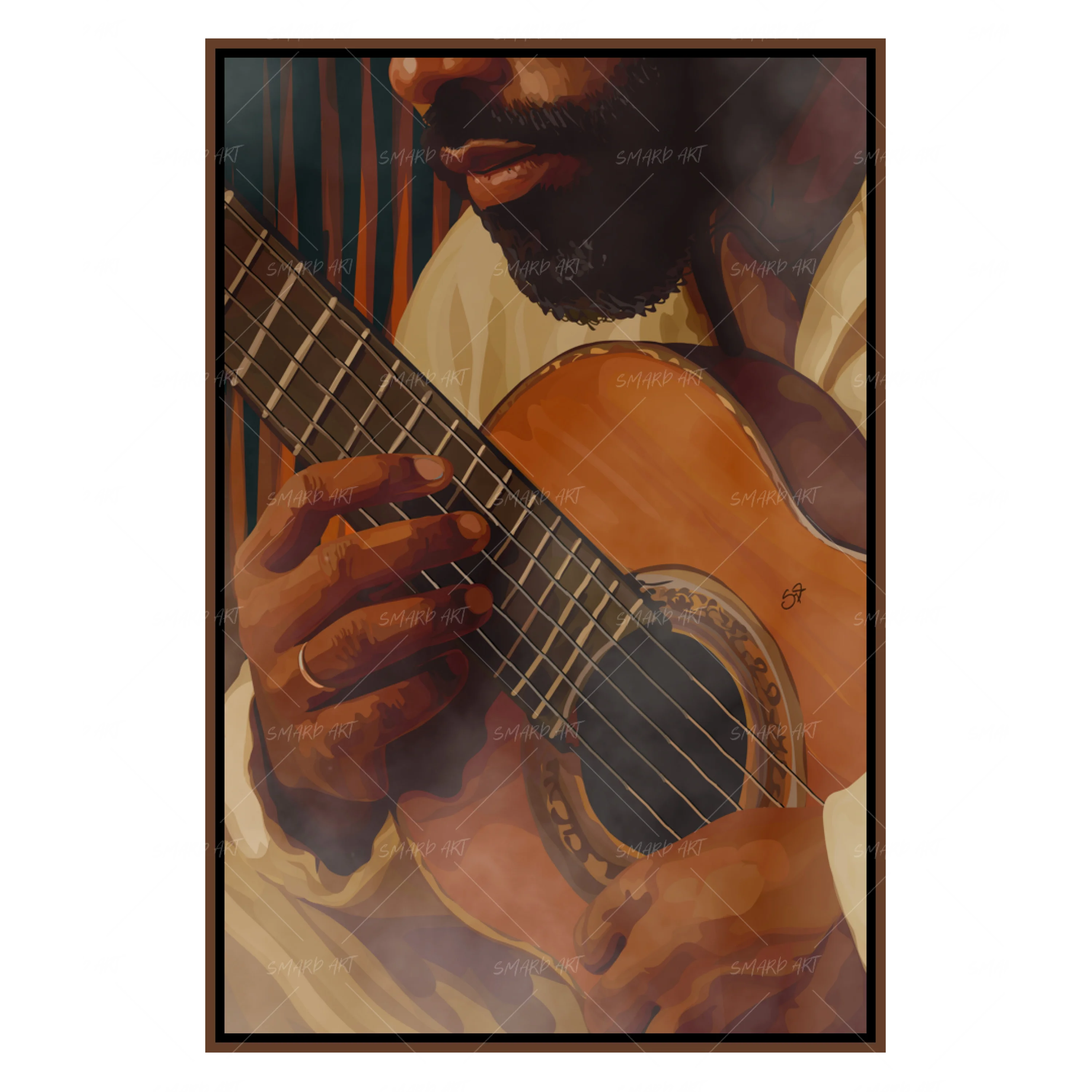 Strings Of Warmth-wall art print featuring decorative artistic design suitable for living rooms, offices, and schools by SmardArt. Elevate your space with Black wall art that speaks to culture, identity, and creativity. At Smard, we celebrate artistry made with melanin, bringing powerful and inspiring designs to life.