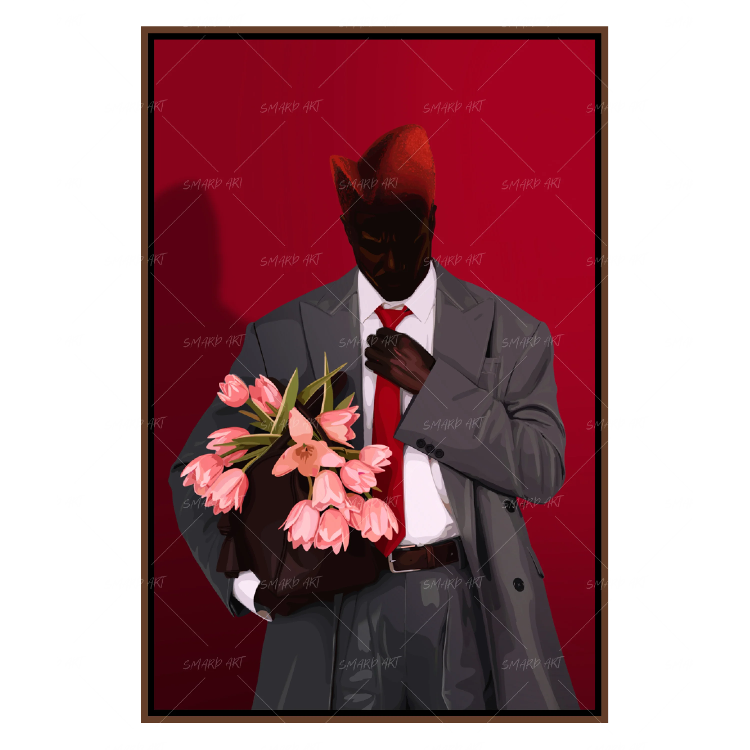 Suit & Bloom-wall art print featuring decorative artistic design suitable for living rooms, offices, and schools by SmardArt. Elevate your space with Black wall art that speaks to culture, identity, and creativity. At Smard, we celebrate artistry made with melanin, bringing powerful and inspiring designs to life.