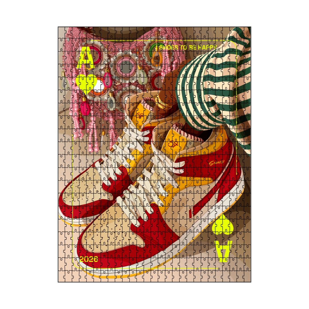 Shoes to be Happy Puzzle-wall art print featuring decorative artistic design suitable for living rooms, offices, and schools by SmardArt. Elevate your space with Black wall art that speaks to culture, identity, and creativity. At Smard, we celebrate artistry made with melanin, bringing powerful and inspiring designs to life.