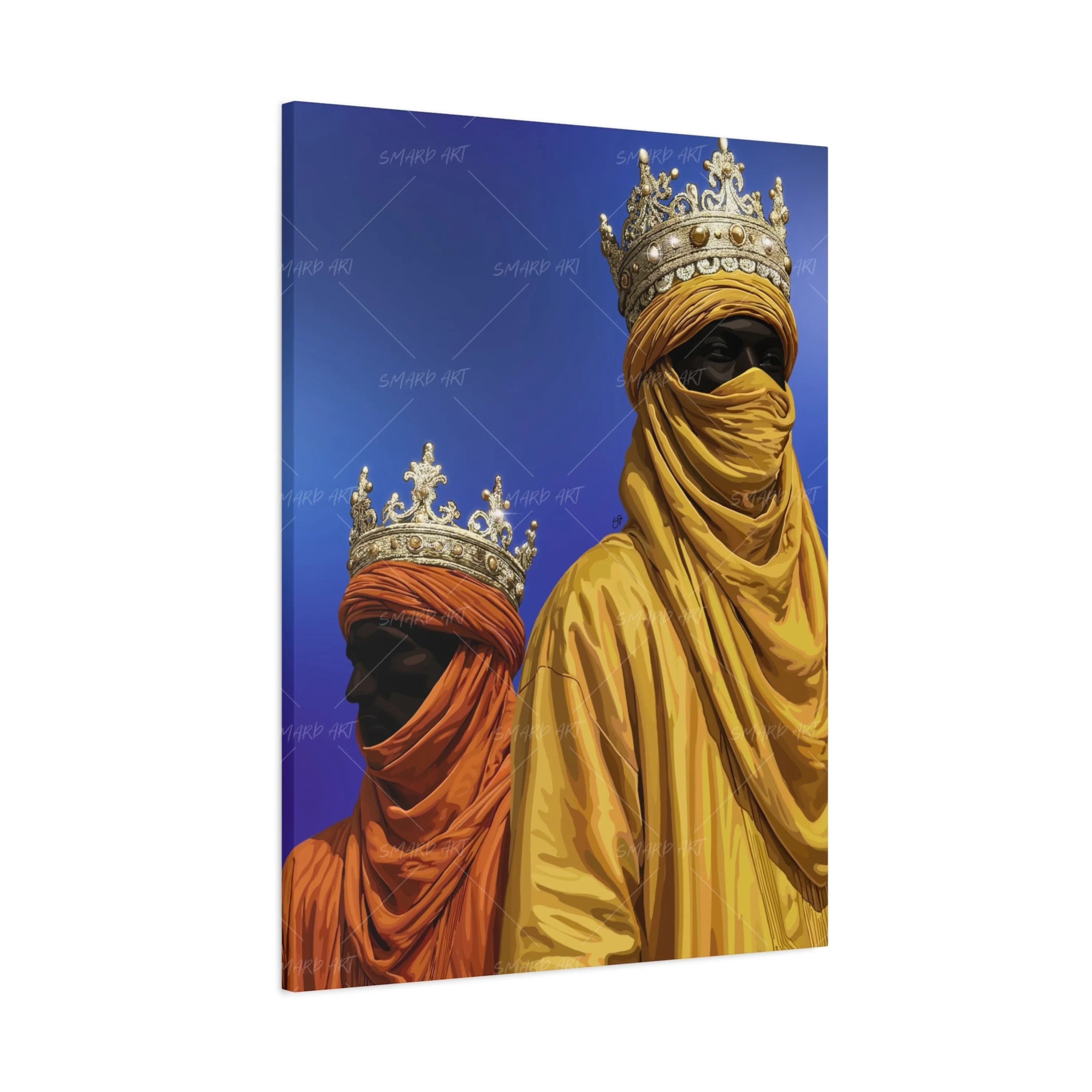 Twin Thrones-wall art print featuring decorative artistic design suitable for living rooms, offices, and schools by SmardArt. Elevate your space with Black wall art that speaks to culture, identity, and creativity. At Smard, we celebrate artistry made with melanin, bringing powerful and inspiring designs to life.