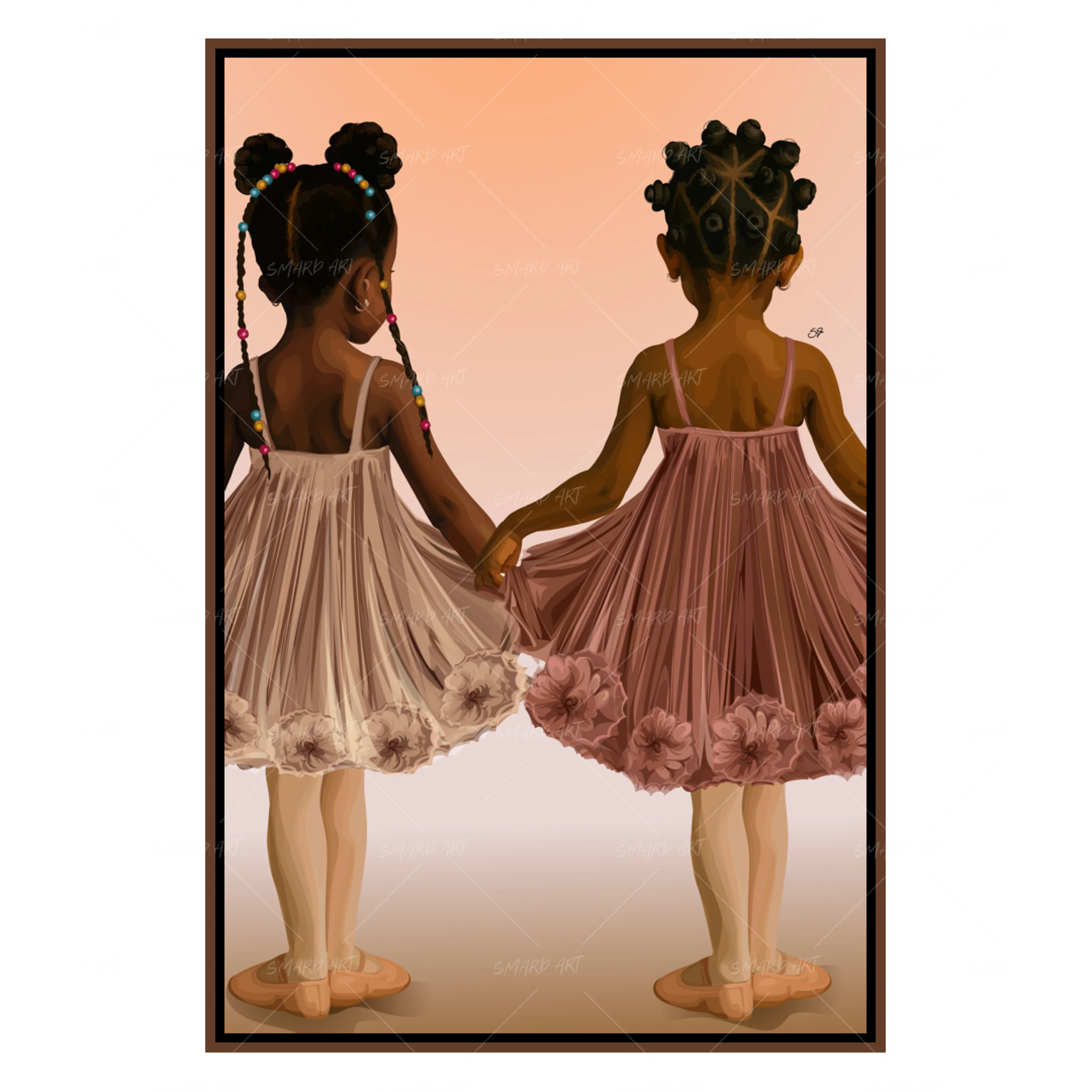 Sister Steps-wall art print featuring decorative artistic design suitable for living rooms, offices, and schools by SmardArt. Elevate your space with Black wall art that speaks to culture, identity, and creativity. At Smard, we celebrate artistry made with melanin, bringing powerful and inspiring designs to life.