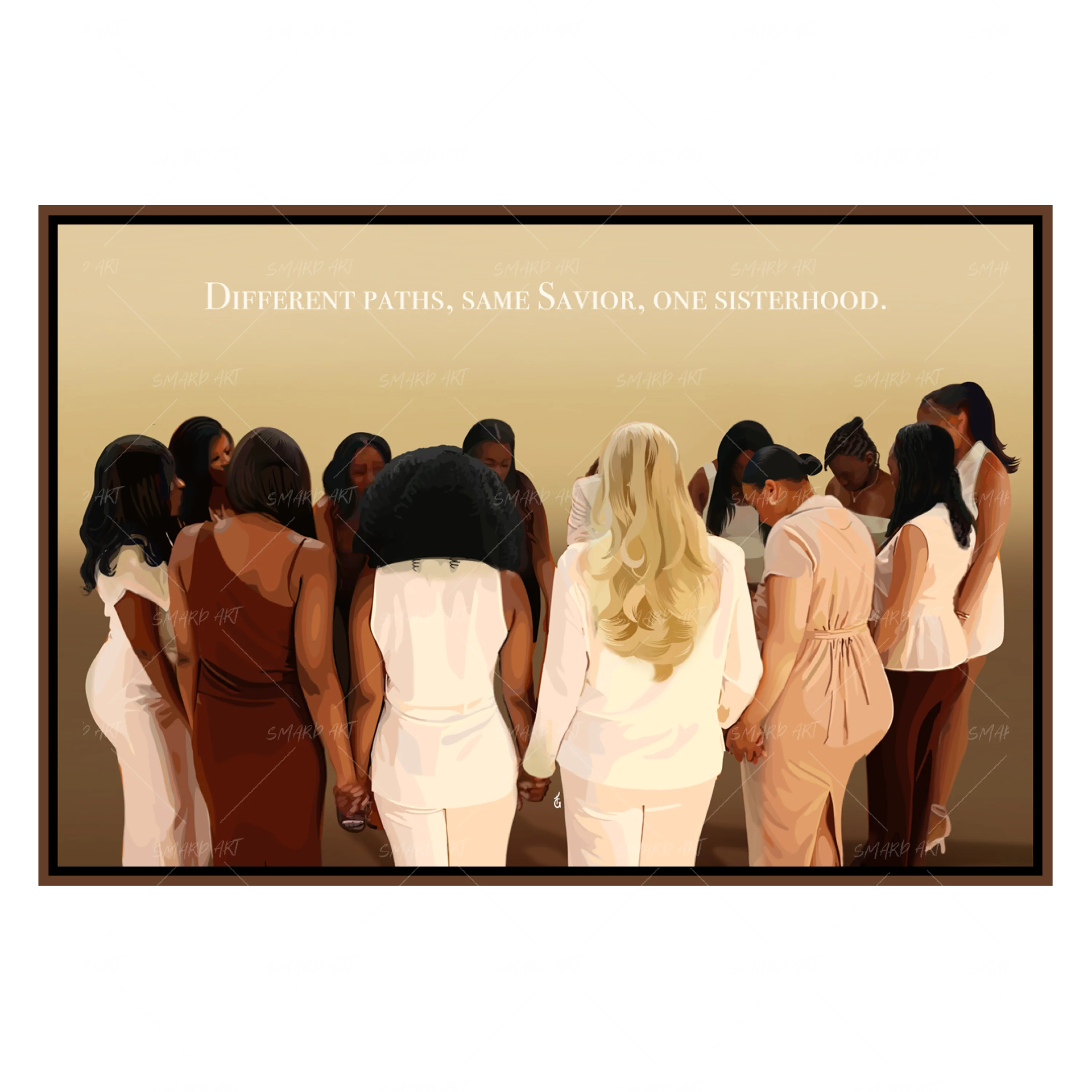 Sisterhood In Christ-wall art print featuring decorative artistic design suitable for living rooms, offices, and schools by SmardArt. Elevate your space with Black wall art that speaks to culture, identity, and creativity. At Smard, we celebrate artistry made with melanin, bringing powerful and inspiring designs to life.
