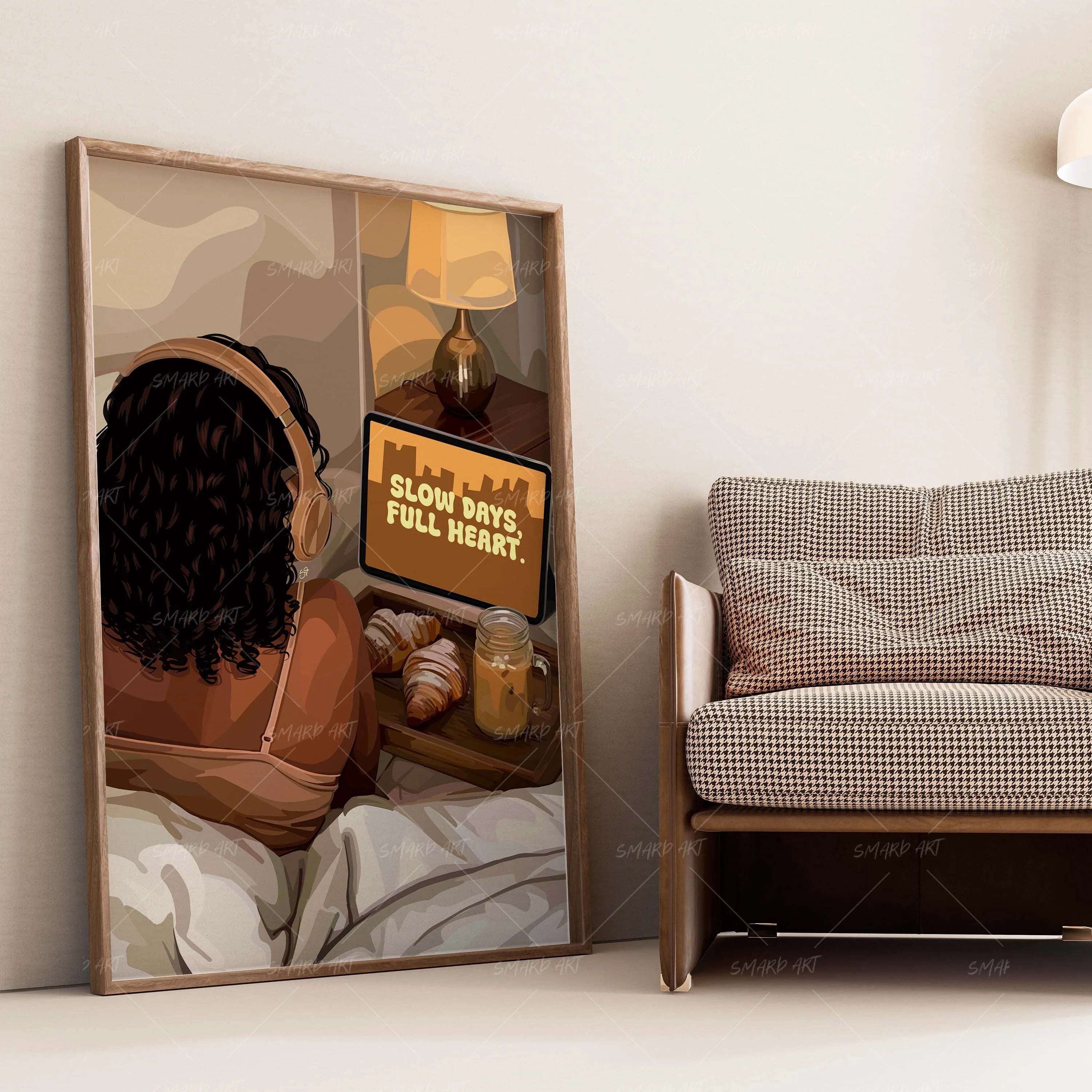 Slow Days, Full Heart-wall art print featuring decorative artistic design suitable for living rooms, offices, and schools by SmardArt. Elevate your space with Black wall art that speaks to culture, identity, and creativity. At Smard, we celebrate artistry made with melanin, bringing powerful and inspiring designs to life.