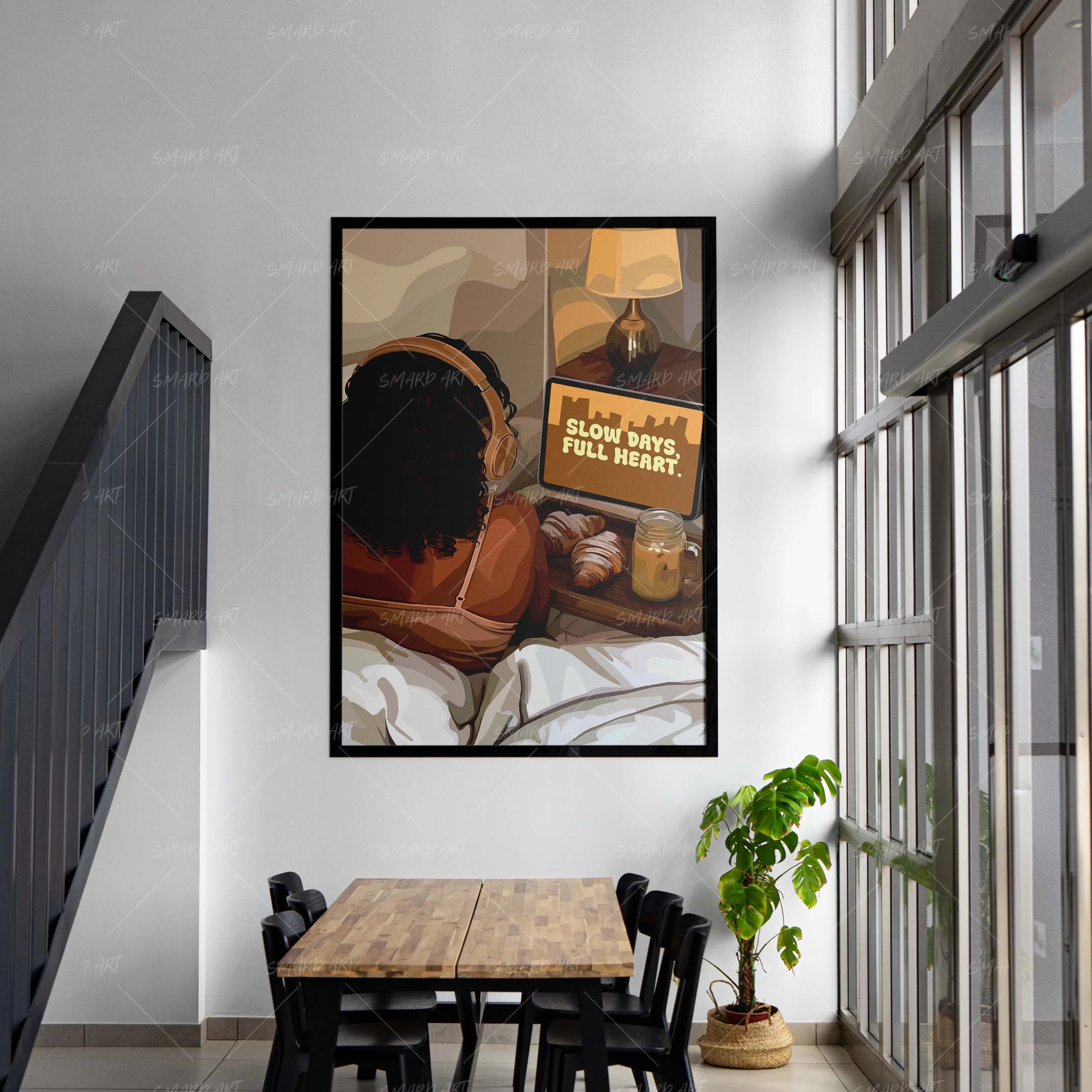 Slow Days, Full Heart-wall art print featuring decorative artistic design suitable for living rooms, offices, and schools by SmardArt. Elevate your space with Black wall art that speaks to culture, identity, and creativity. At Smard, we celebrate artistry made with melanin, bringing powerful and inspiring designs to life.