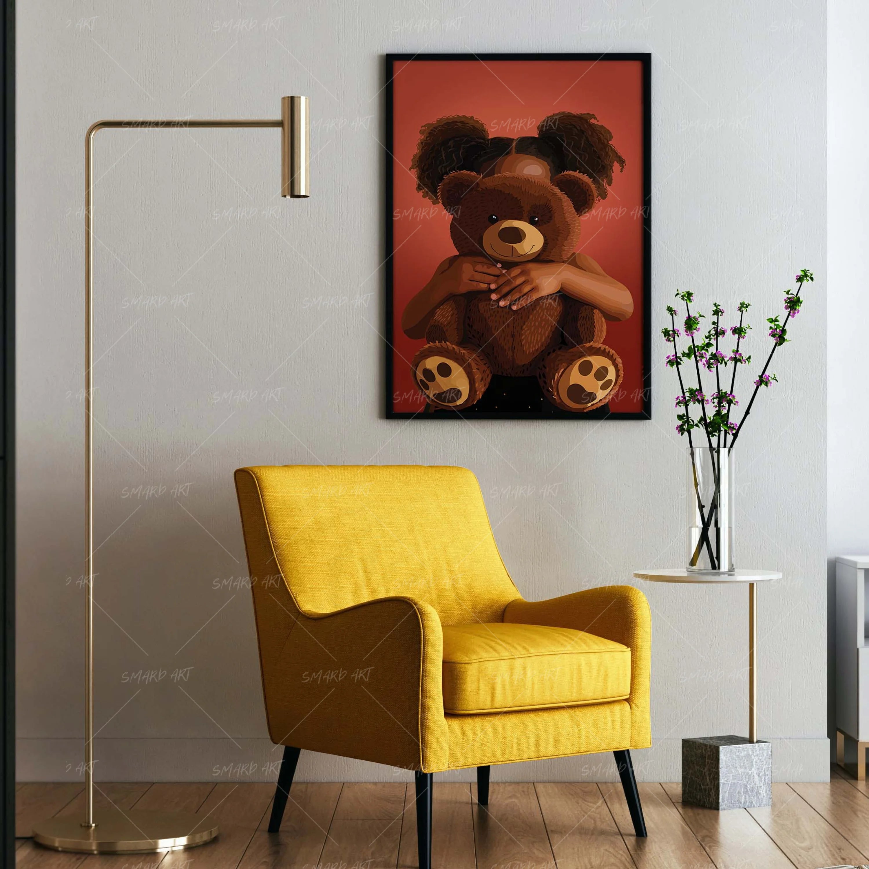 Teddy Love-wall art print featuring decorative artistic design suitable for living rooms, offices, and schools by SmardArt. Elevate your space with Black wall art that speaks to culture, identity, and creativity. At Smard, we celebrate artistry made with melanin, bringing powerful and inspiring designs to life.