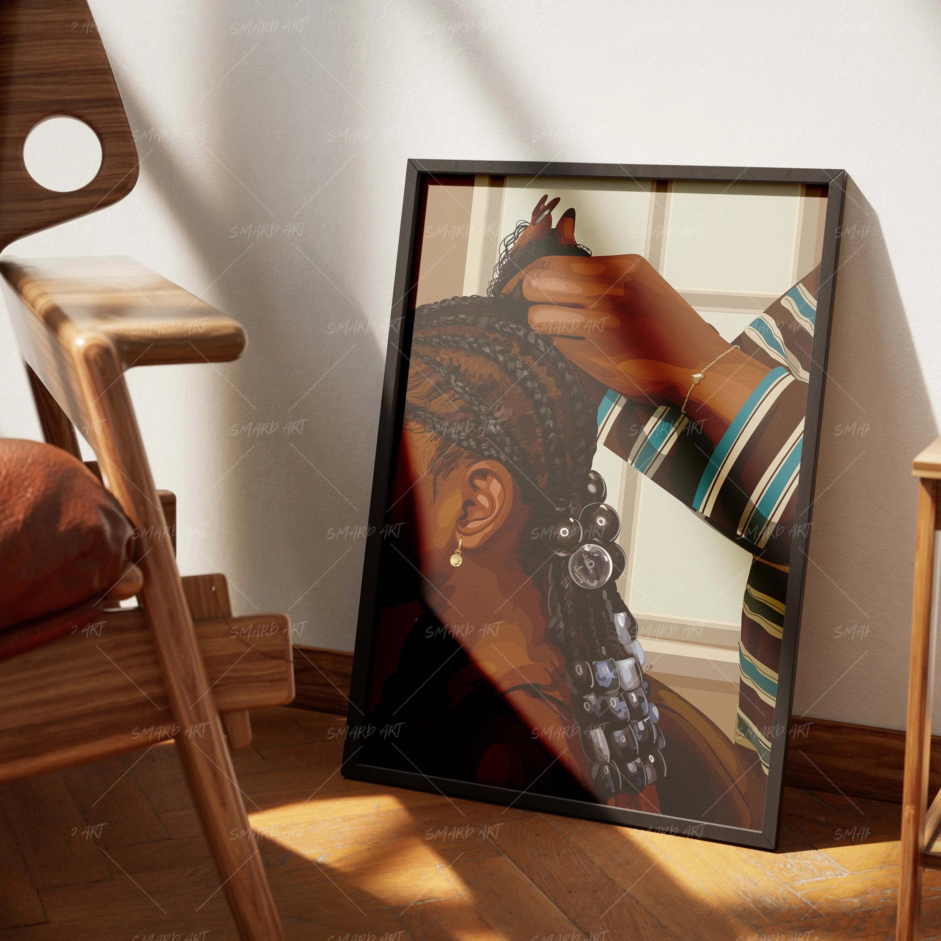 Tender Tangle-wall art print featuring decorative artistic design suitable for living rooms, offices, and schools by SmardArt. Elevate your space with Black wall art that speaks to culture, identity, and creativity. At Smard, we celebrate artistry made with melanin, bringing powerful and inspiring designs to life.