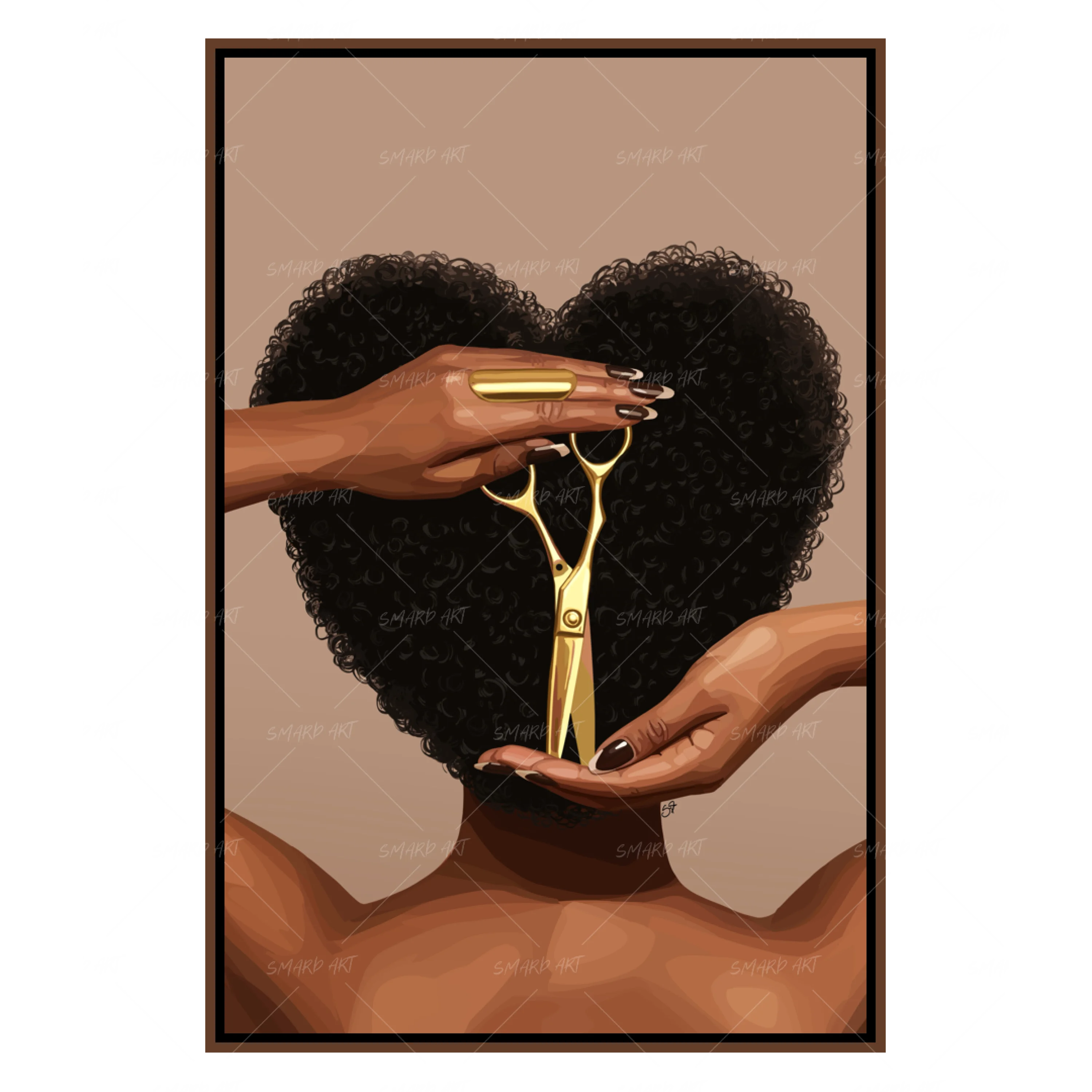 The Big Chop-wall art print featuring decorative artistic design suitable for living rooms, offices, and schools by SmardArt. Elevate your space with Black wall art that speaks to culture, identity, and creativity. At Smard, we celebrate artistry made with melanin, bringing powerful and inspiring designs to life.